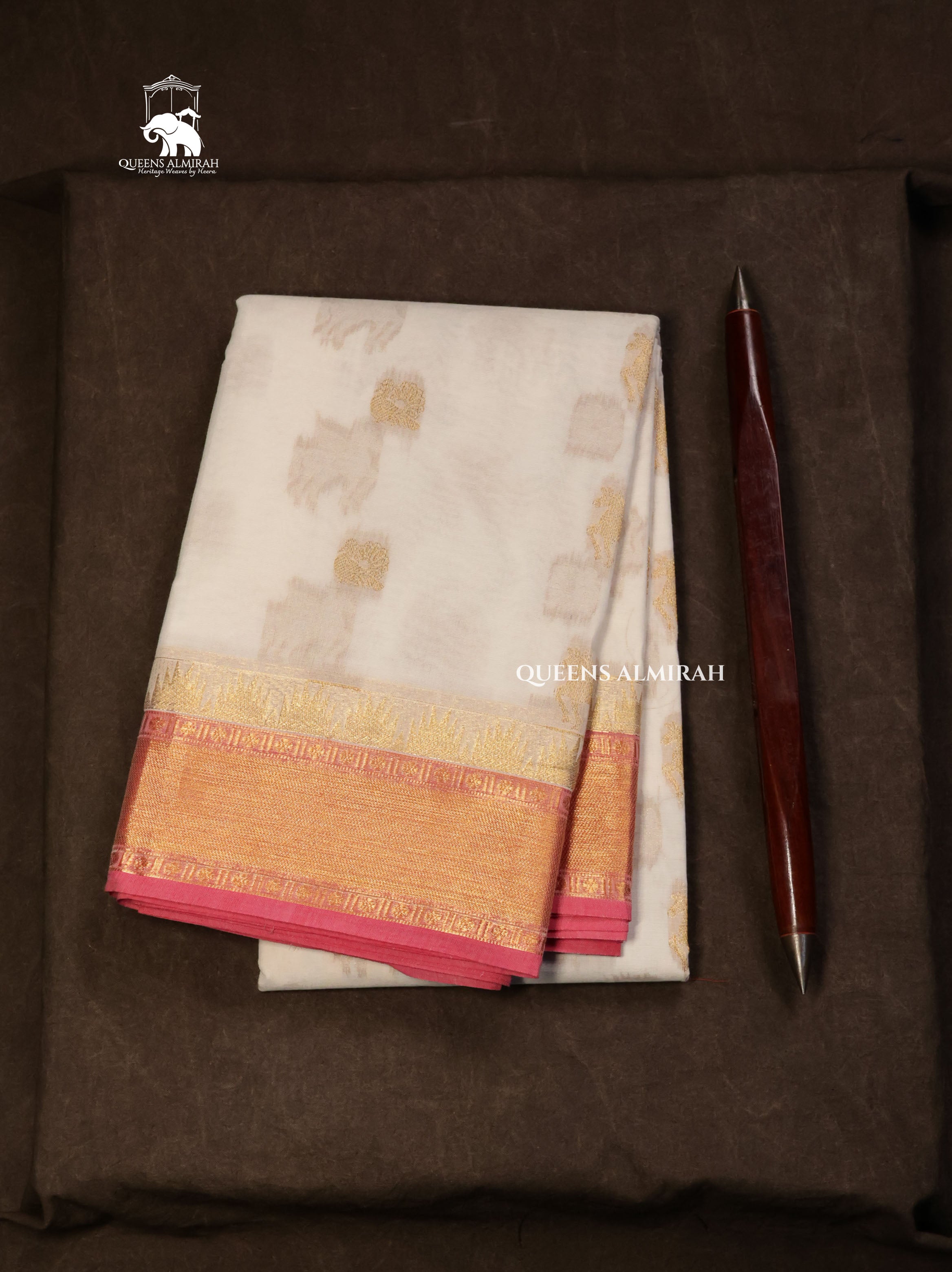 White With Pink Kanchi Cotton Saree