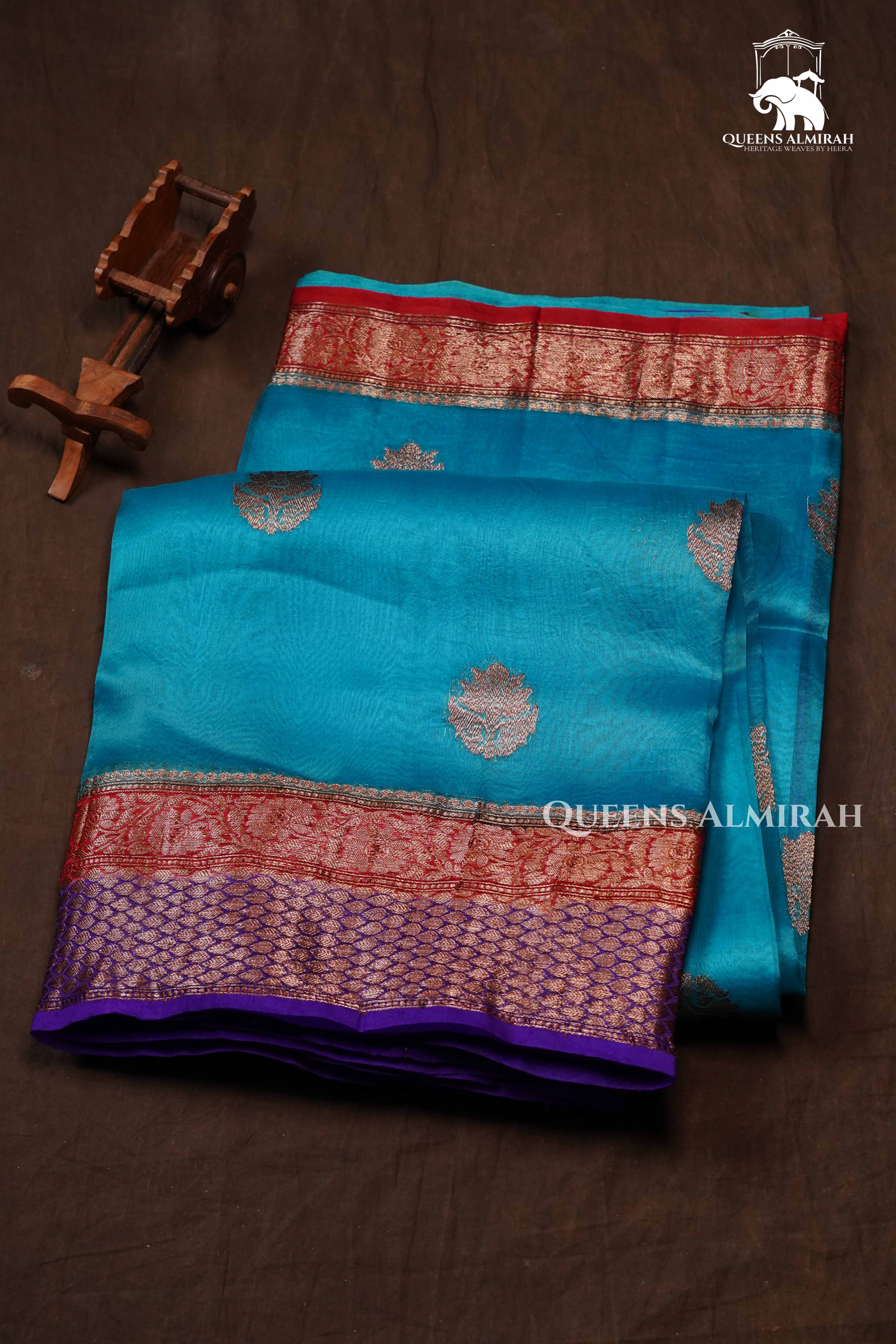 Sea Blue With Purple Banarasi Organza saree