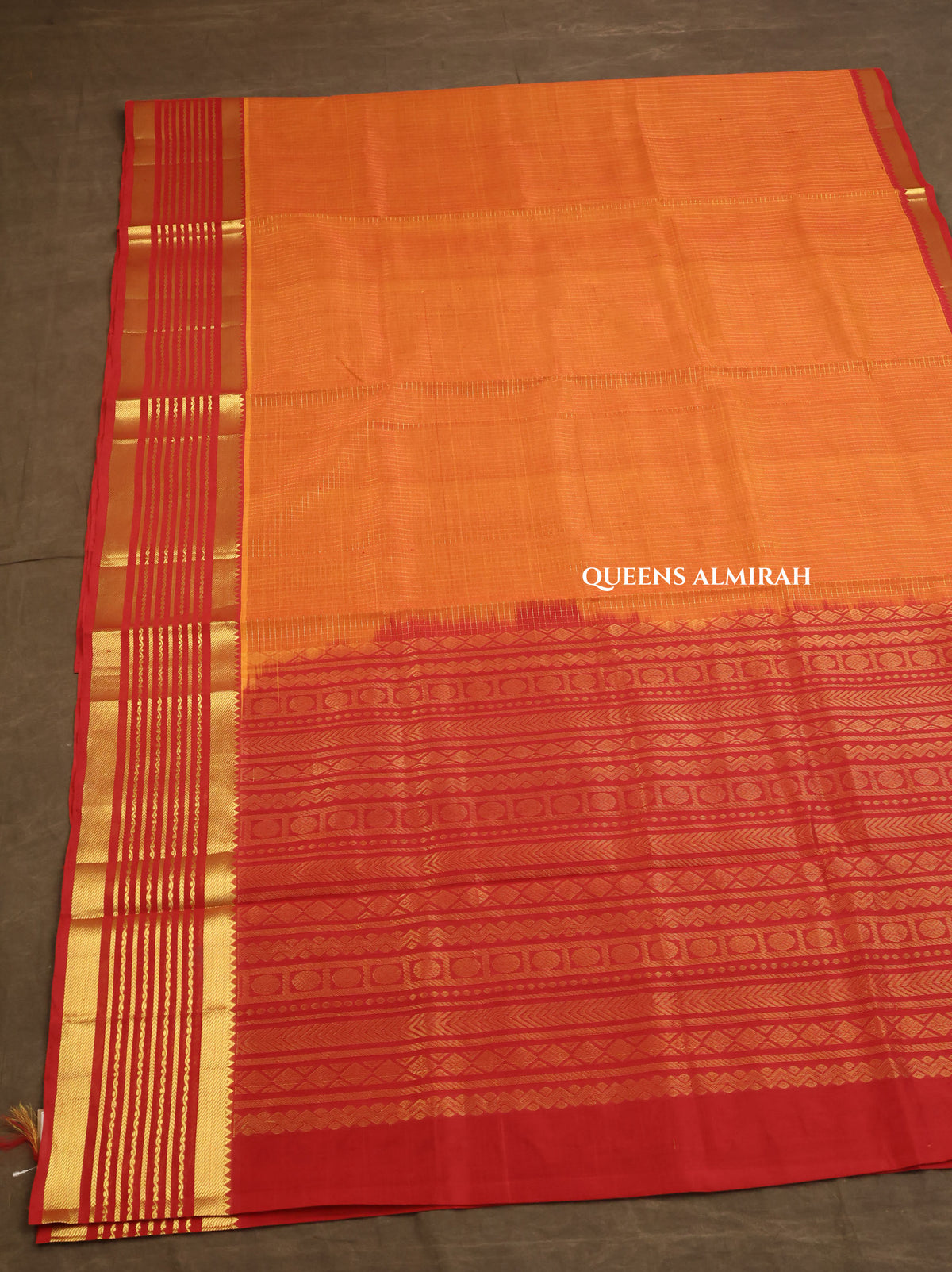 Orange With Maroon Varisapet Border Pure Silk Cotton Saree