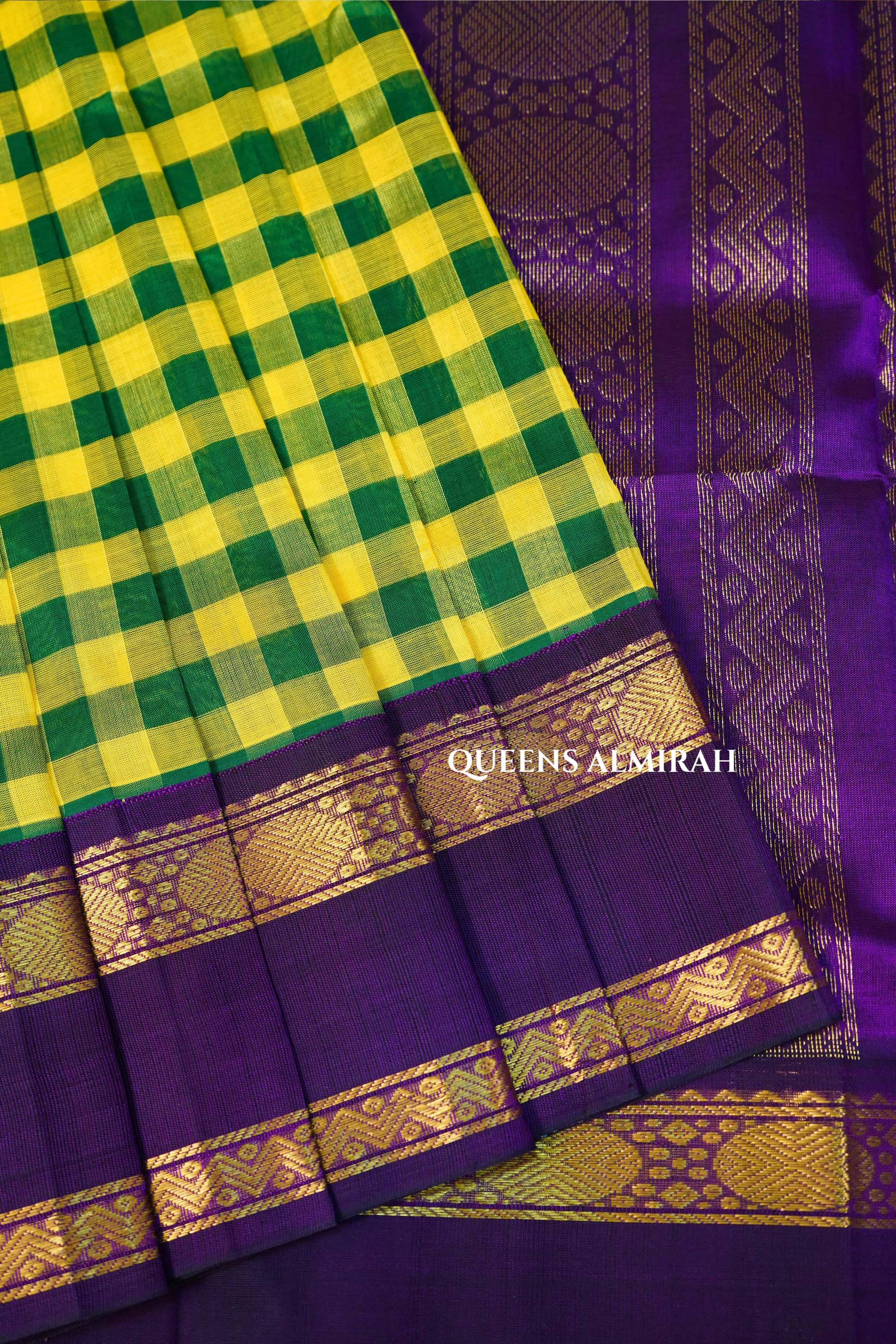 Green Kattam With Purple  Pure Silk Cotton Saree