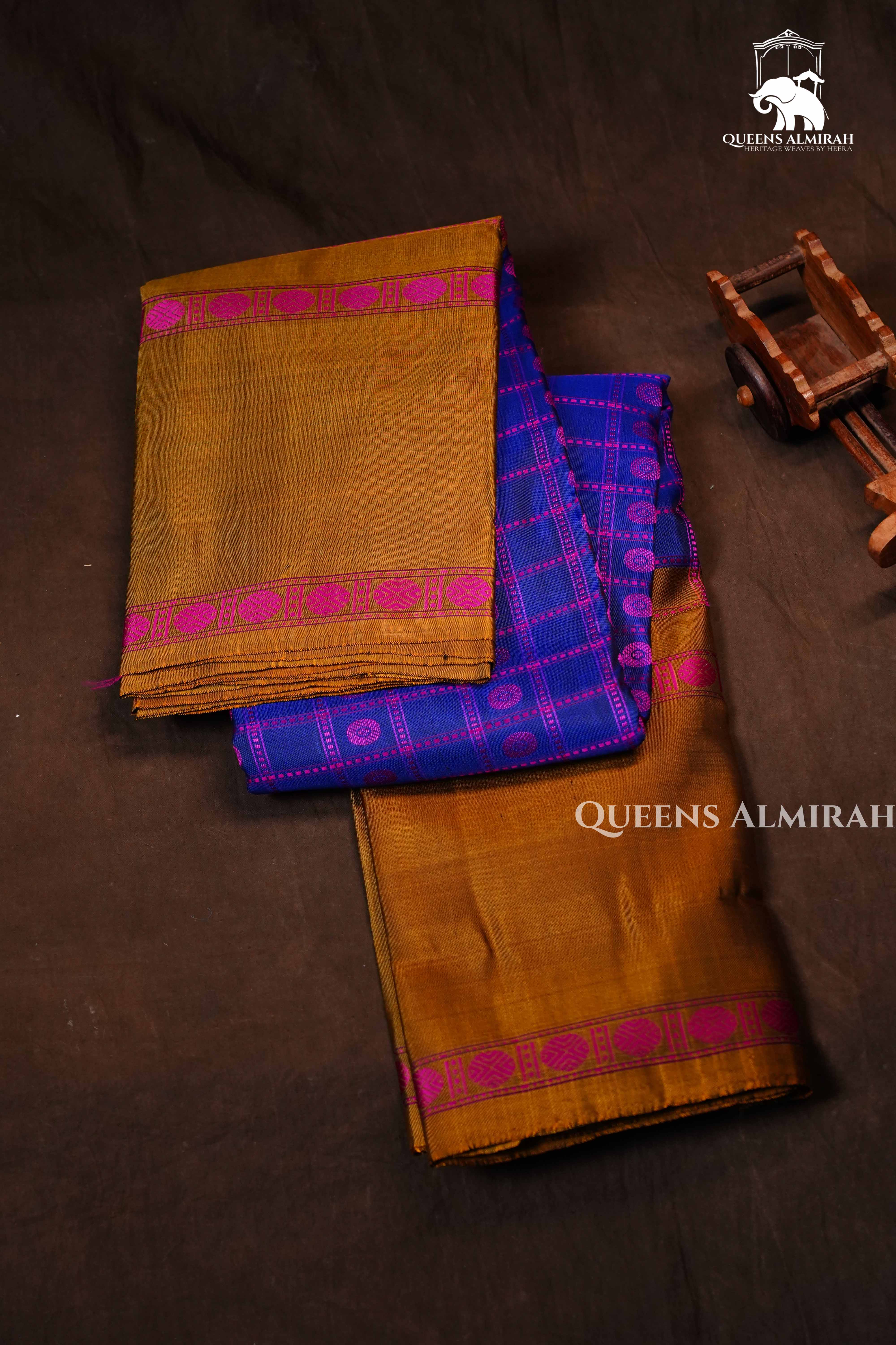 Ink Blue With Mehandhi Green Pure Kanchivaram Silk Saree