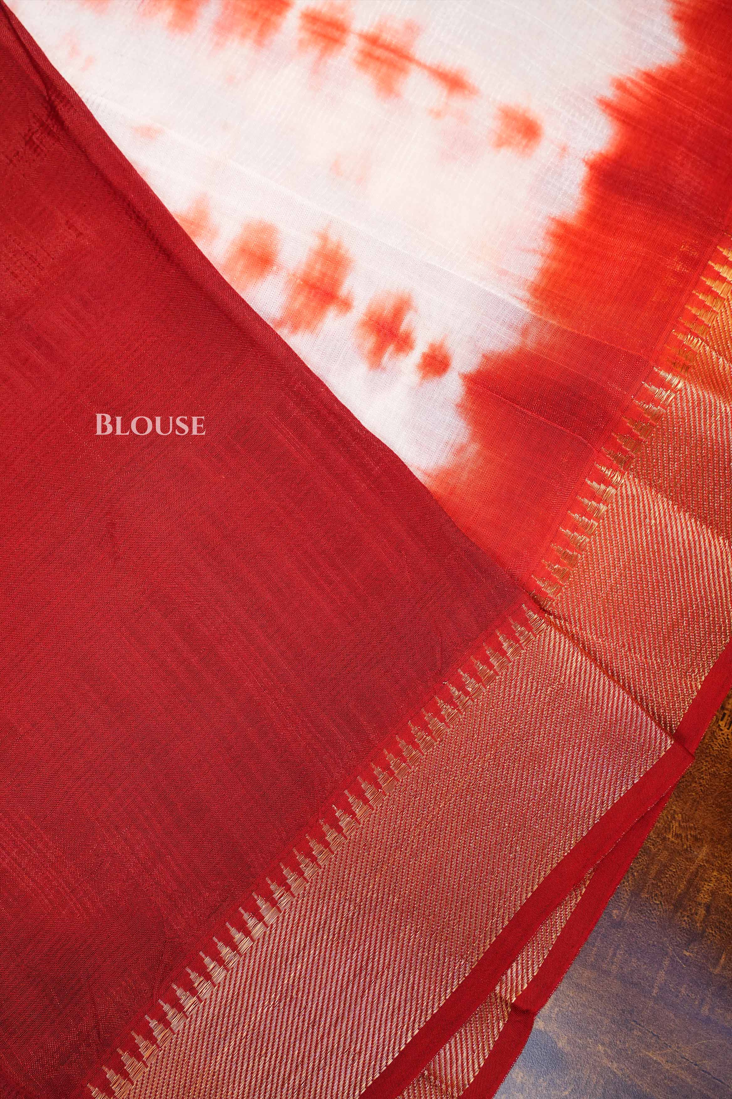 Red With White Shibori Mangalgiri Saree