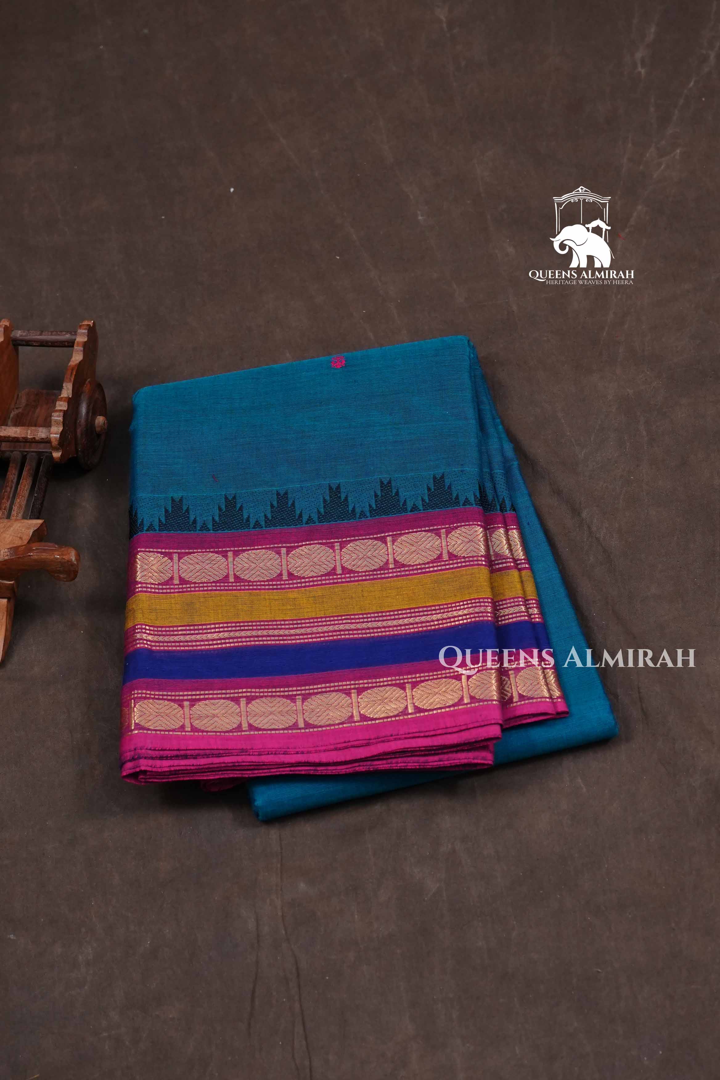 Peacock Blue Kanchi Cotton Saree