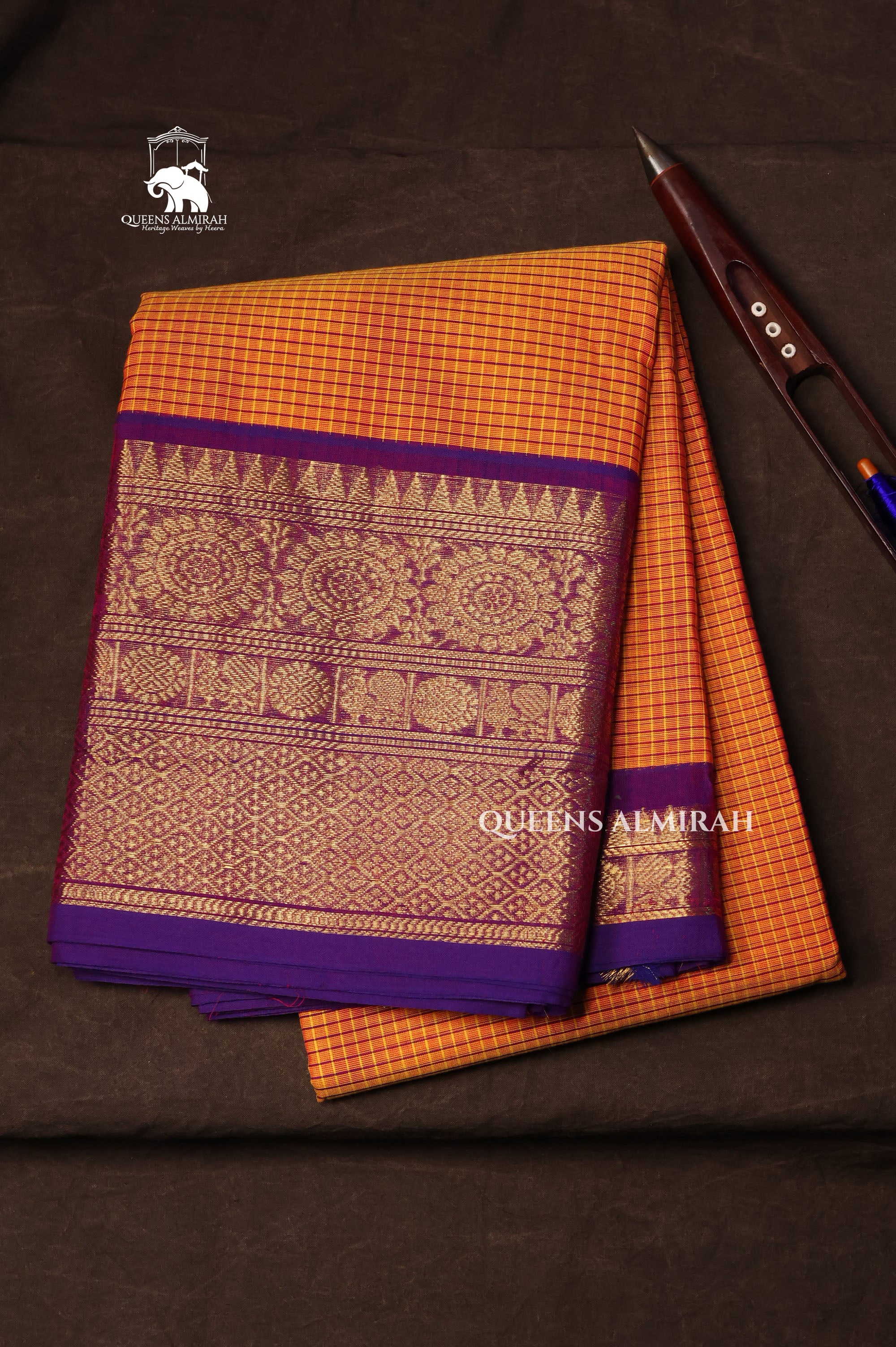 Orange With Purple Kanchi Cotton Saree