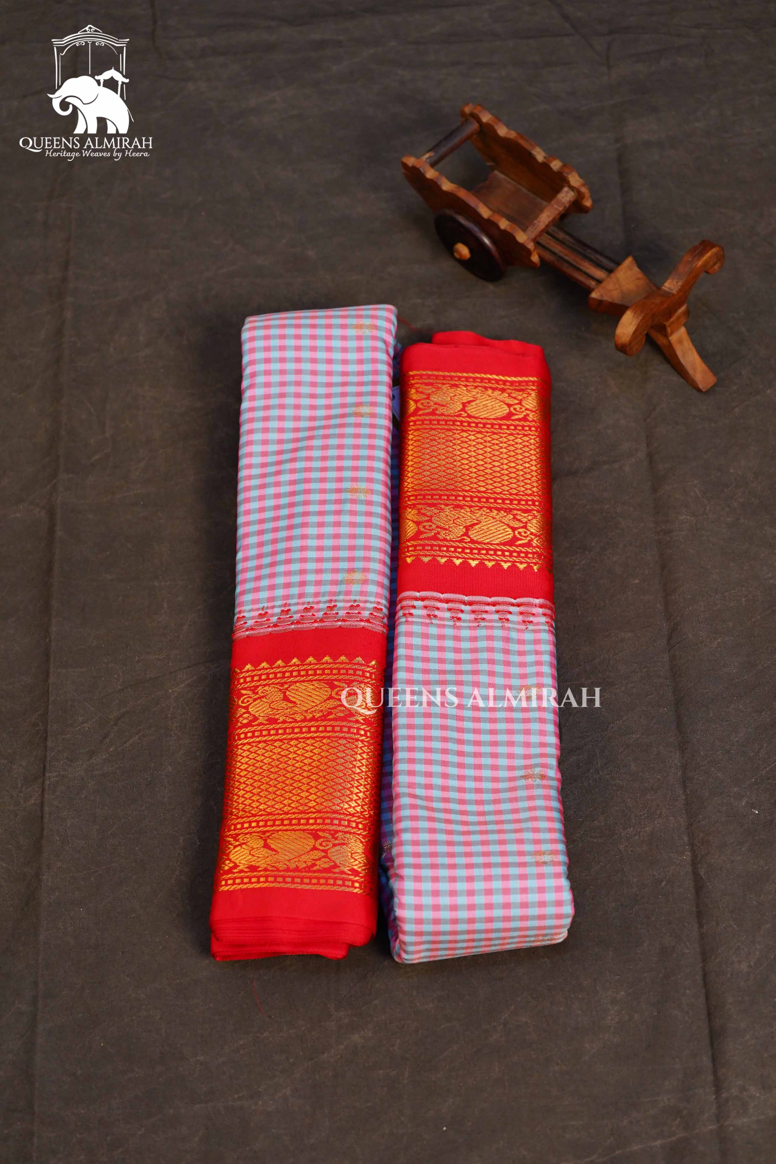 Red And Grey With Red Border  Semi Gadwal Silk Saree
