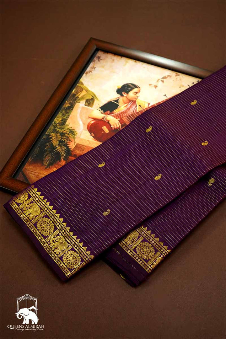 PURE KANCHIVARAM SILK - WINE VAIRA OOSI KANCHIVARAM SAREE - Queens Jewel Emporium