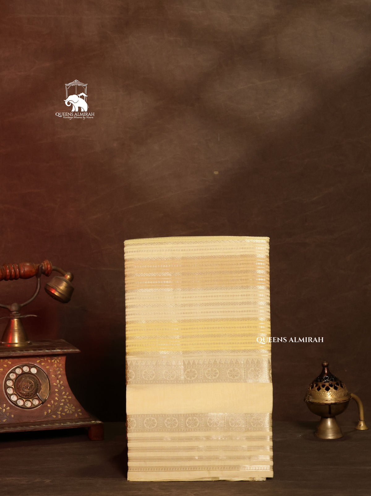 Yellow With Orange Chiniya Silk Saree