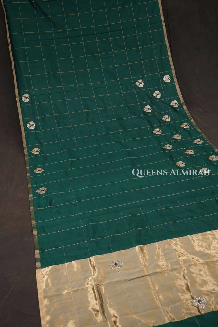 Dark Green Ganda Berunda Chanderi Silk Saree