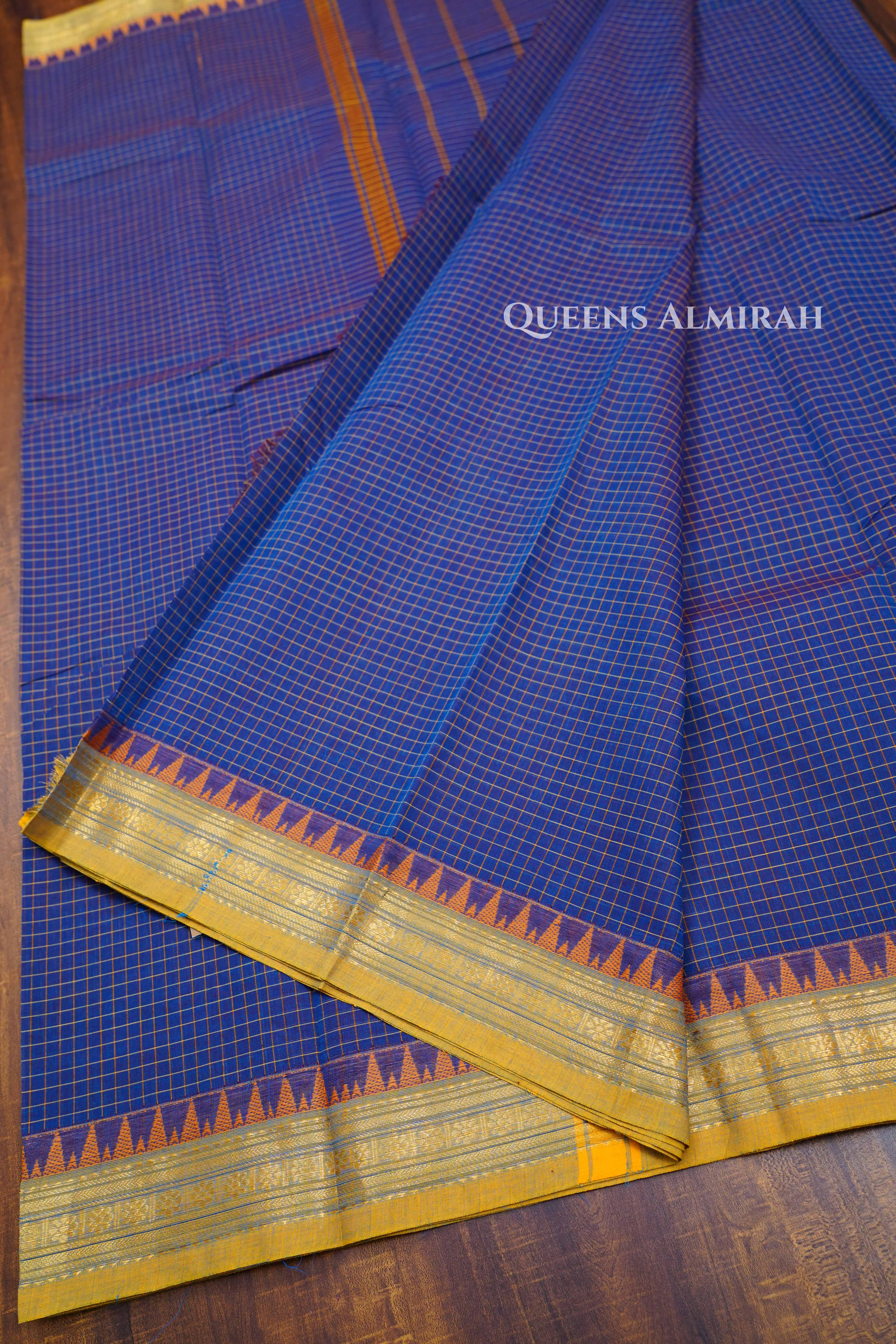 Light Navy Blue With Yellow Kanchi Cotton Saree