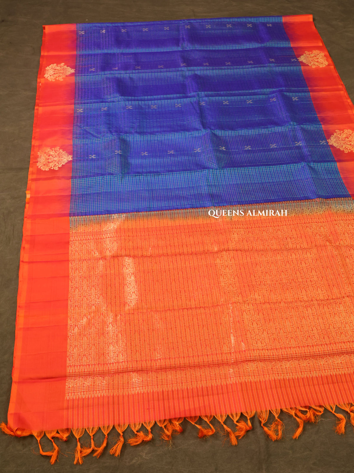 Peacock Blue With Tomato Red Pure Kanchivaram Silk Saree