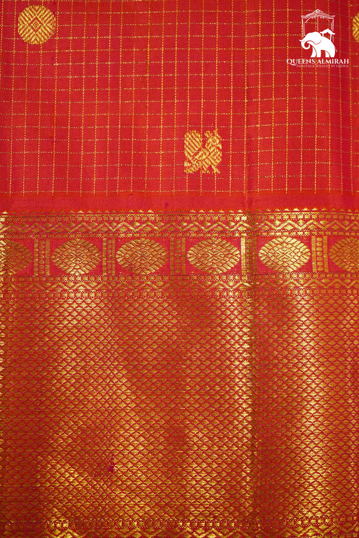 PINKISH ORANGE WITH WOVEN BORDER KANCHIVARAM SILK SAREE - Queens Jewel Emporium