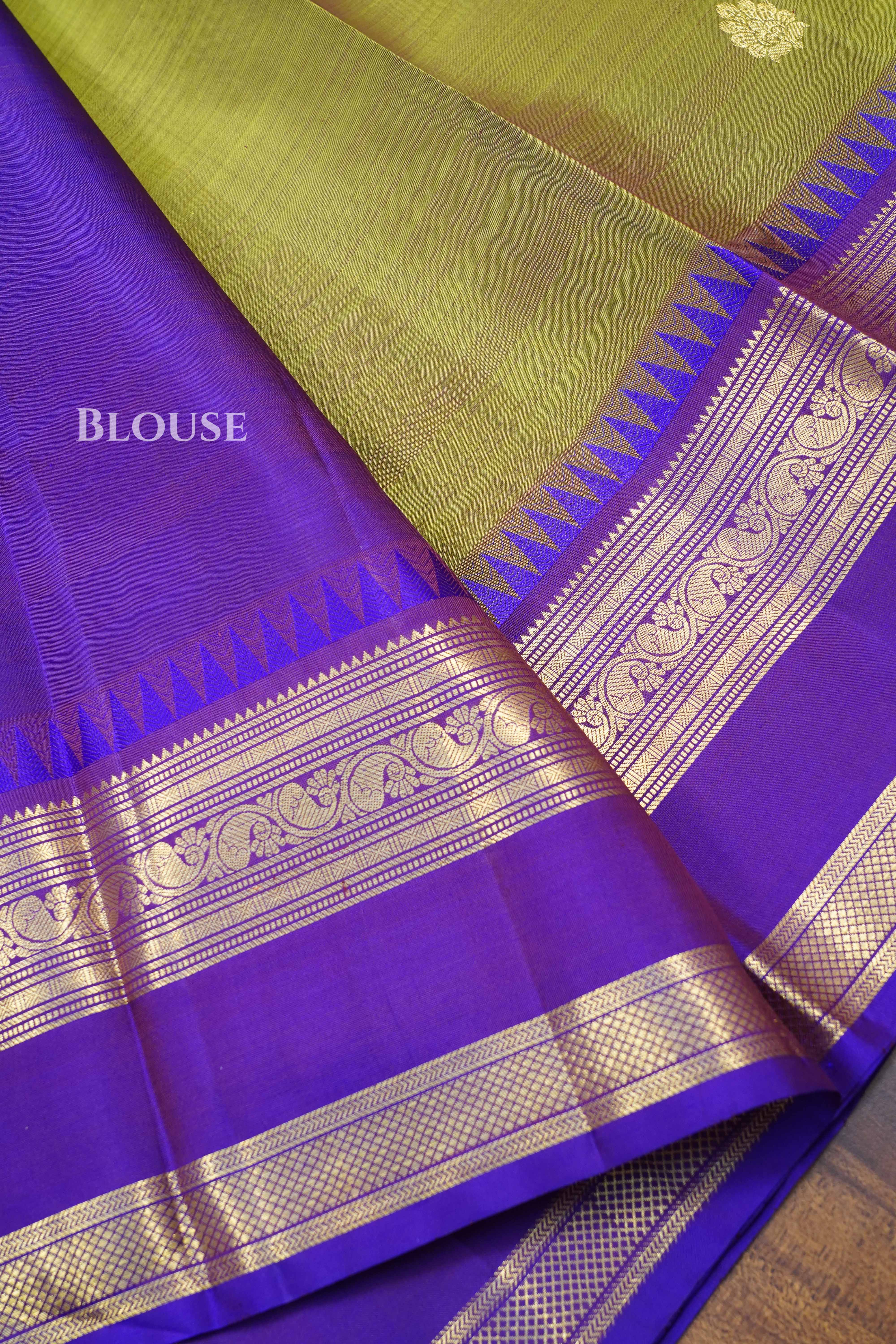 Olive Yellow With Purple Pure Kanchivaram Silk Saree