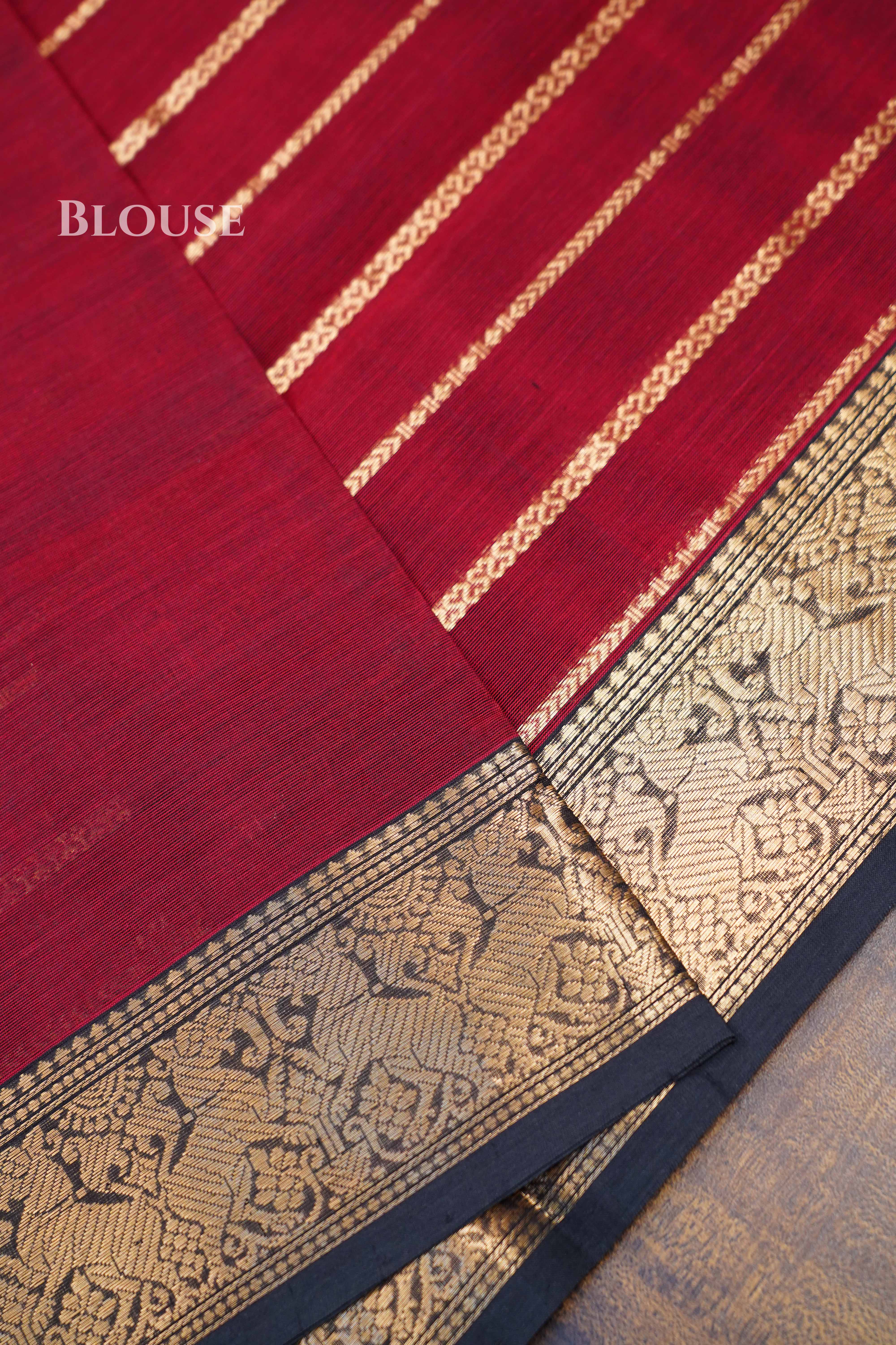 Dark Red-Karaikudi Chettinad Silk Cotton Saree