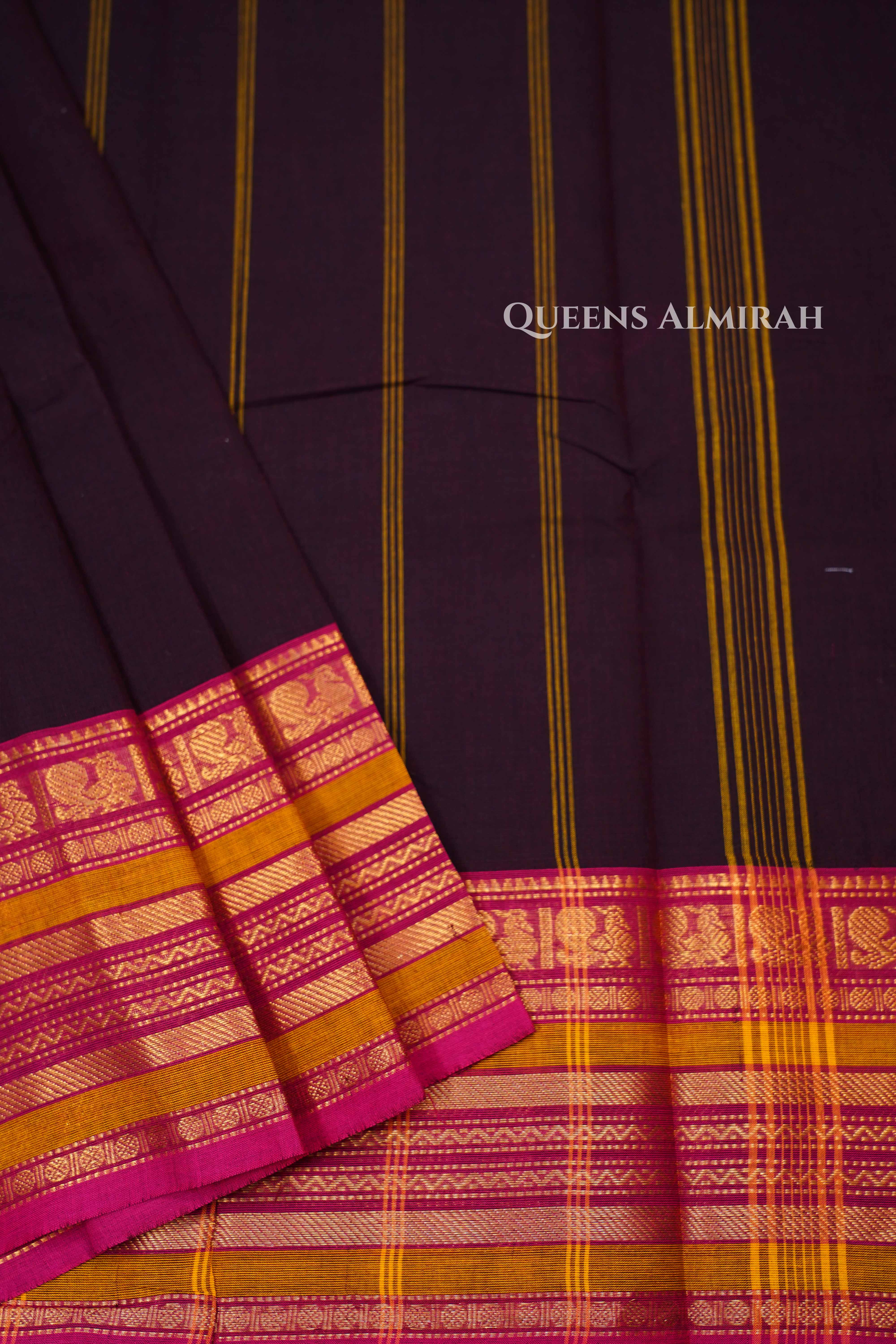 Chocolate Brown Kanchi Cotton Saree