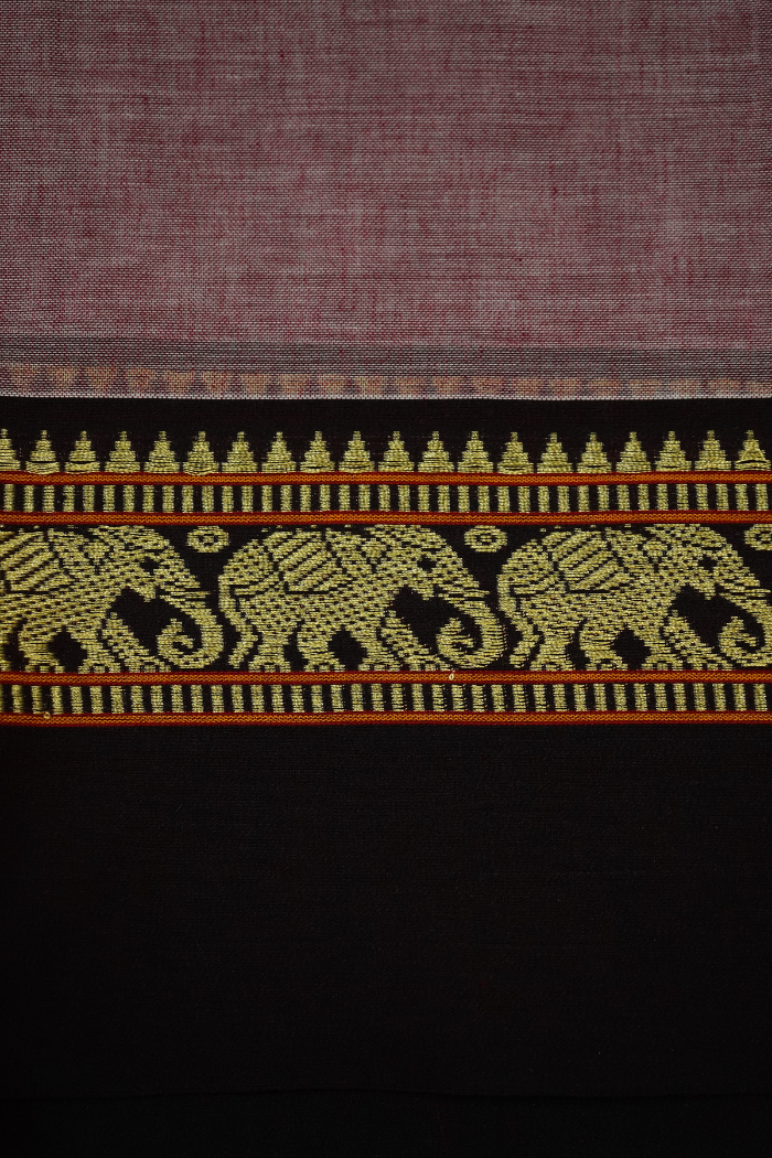 ONION PINK WITH CHOCOLATE BROWN BORDER  NARAYANPET COTTON SAREE - Queens Jewel Emporium