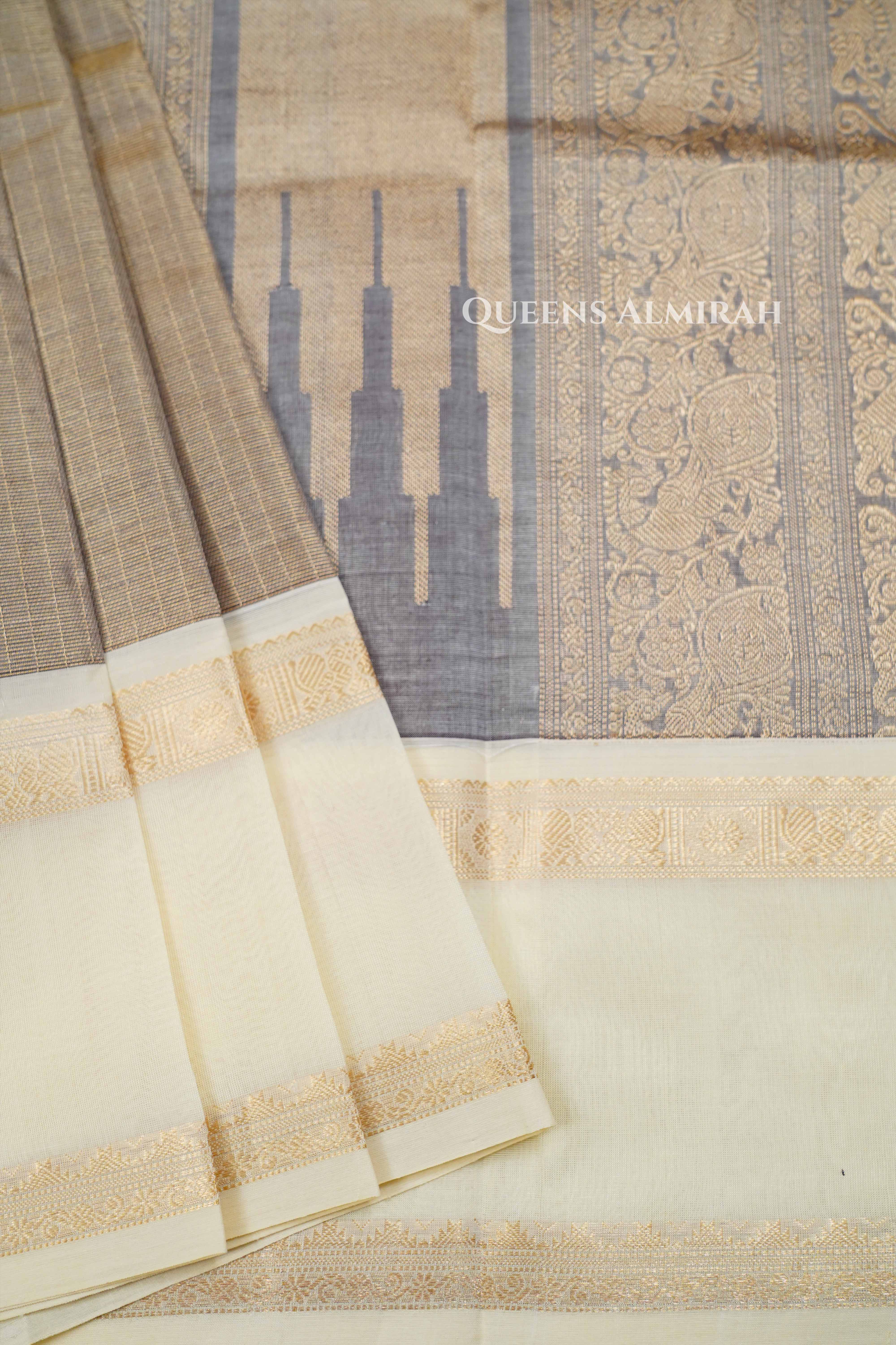 Pale Brown Karaikudi Chettinad Tissue Silk Cotton Saree