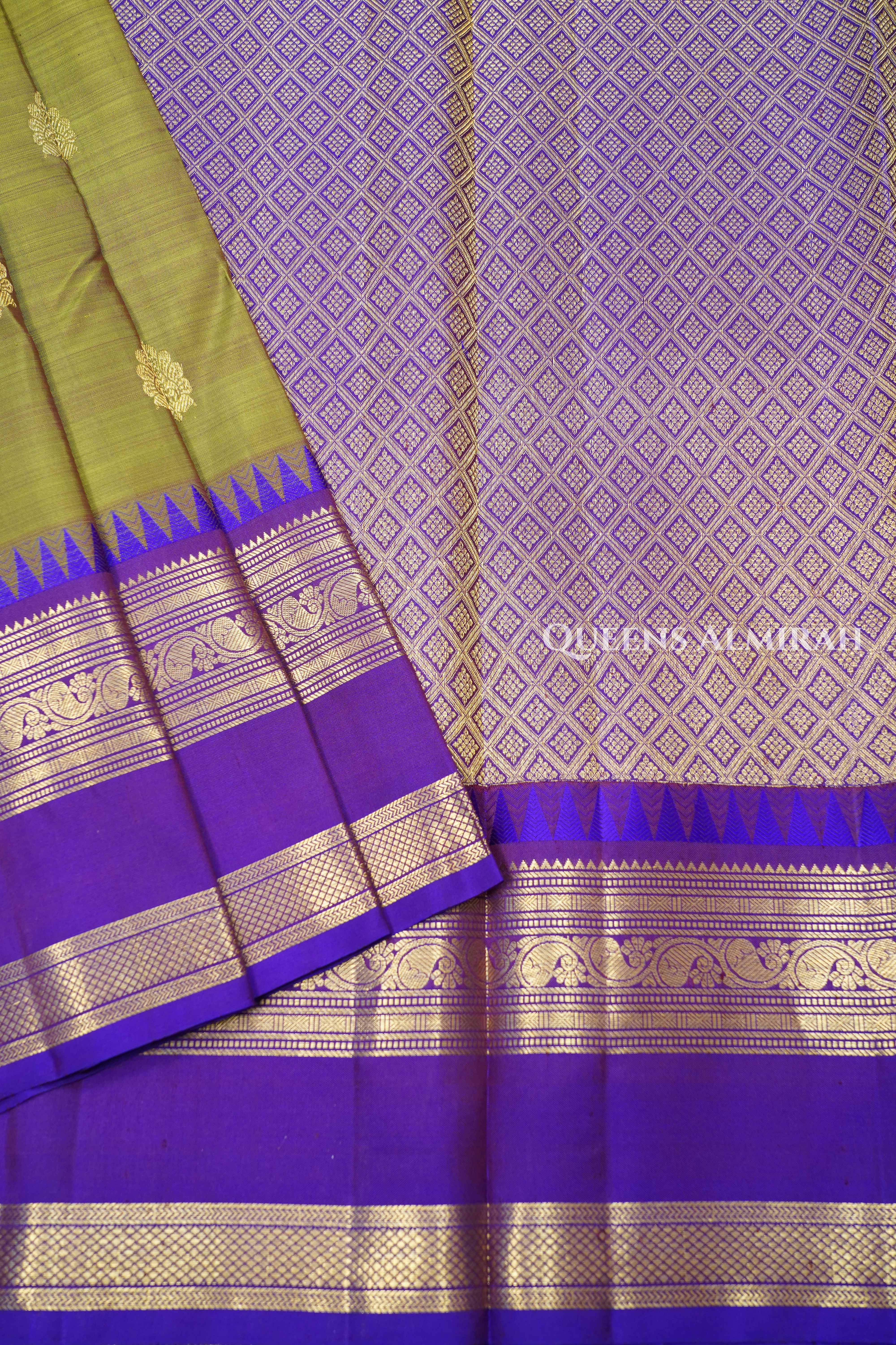 Olive Yellow With Purple Pure Kanchivaram Silk Saree