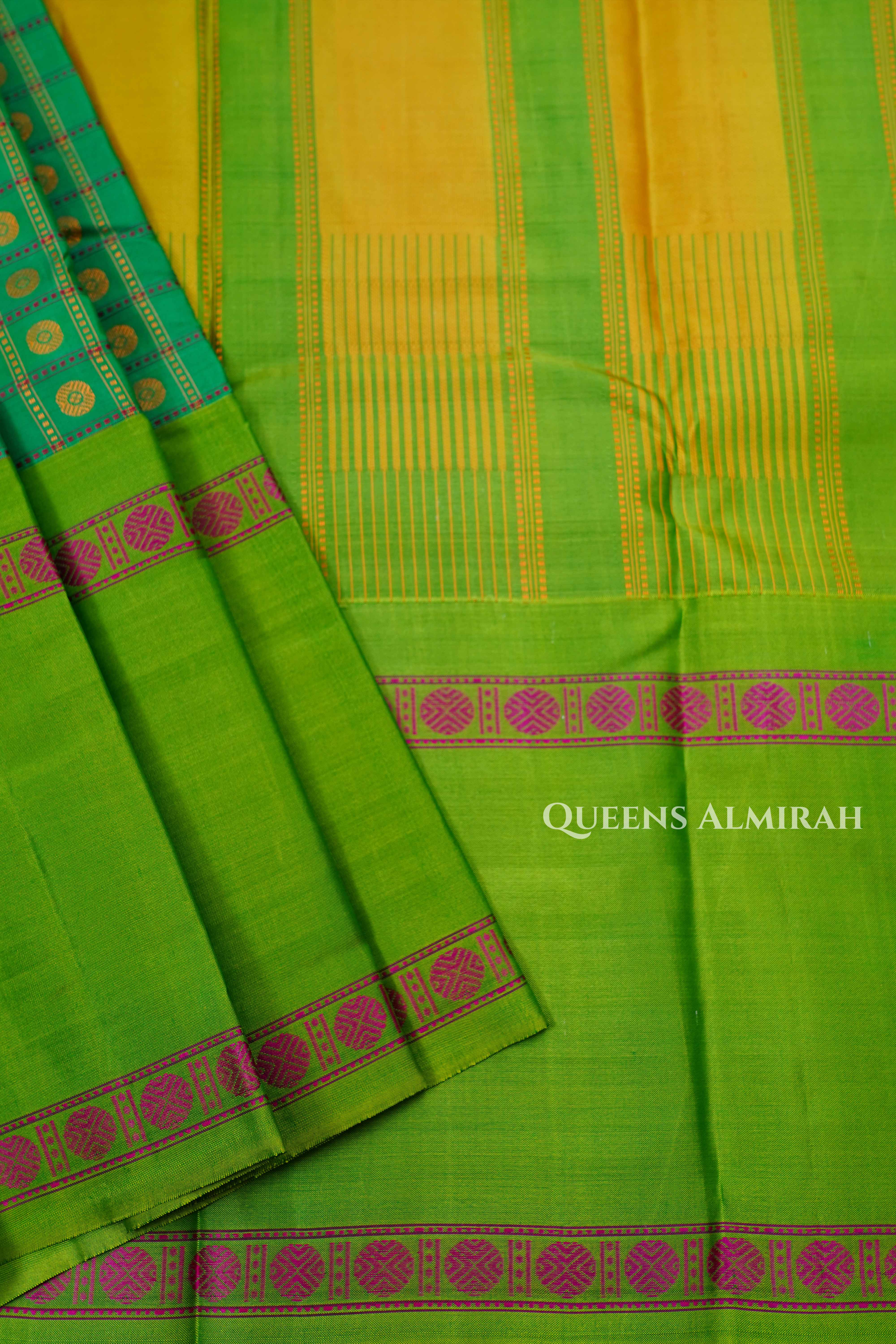 Sea Green With Parrot Green Pure Kanchivaram Silk Saree