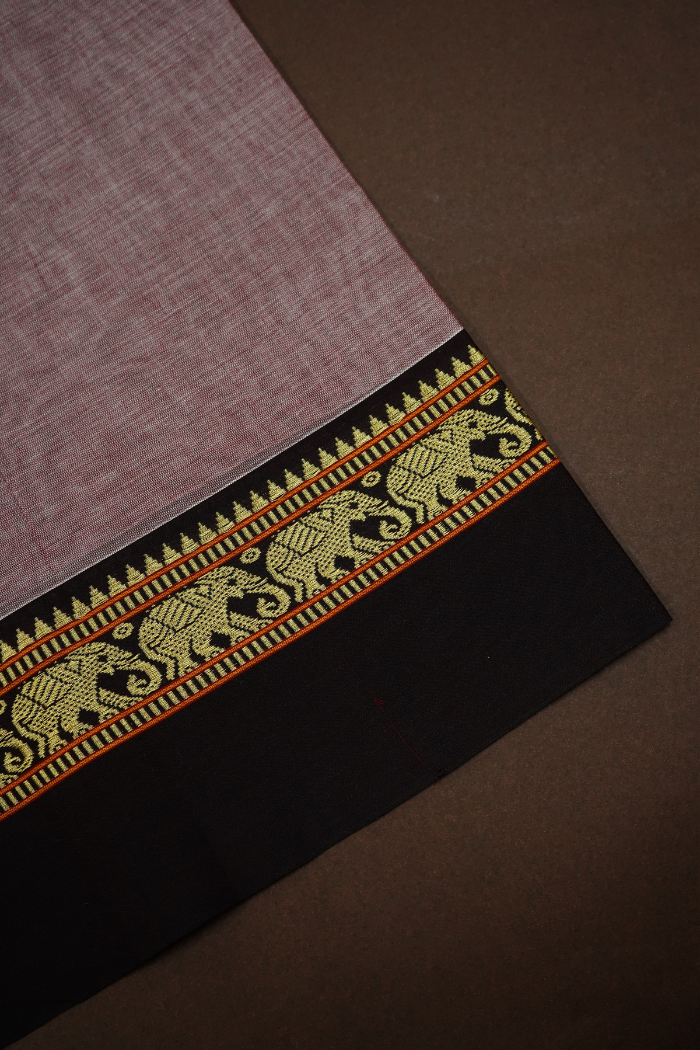 ONION PINK WITH CHOCOLATE BROWN BORDER  NARAYANPET COTTON SAREE - Queens Jewel Emporium