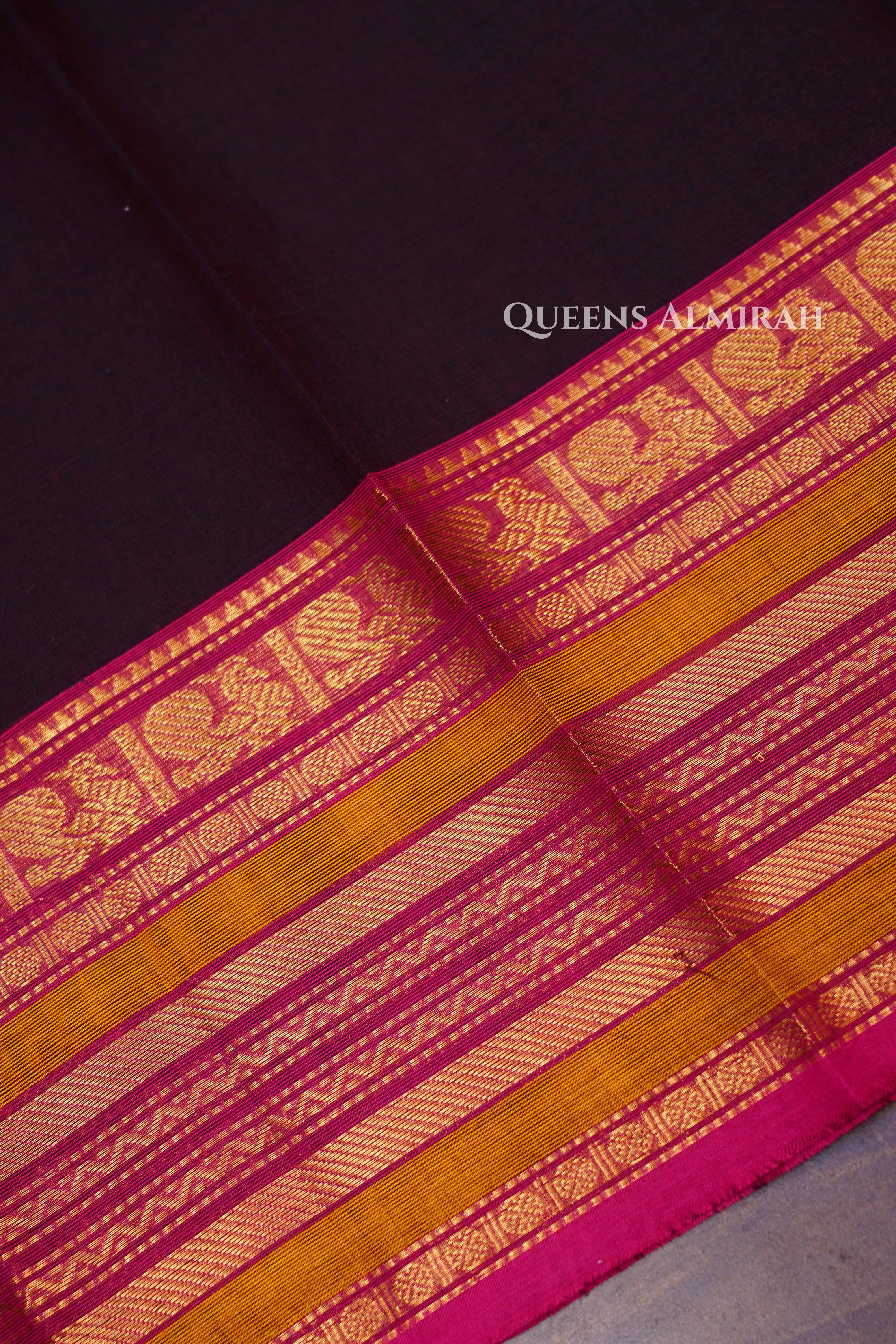 Chocolate Brown Kanchi Cotton Saree