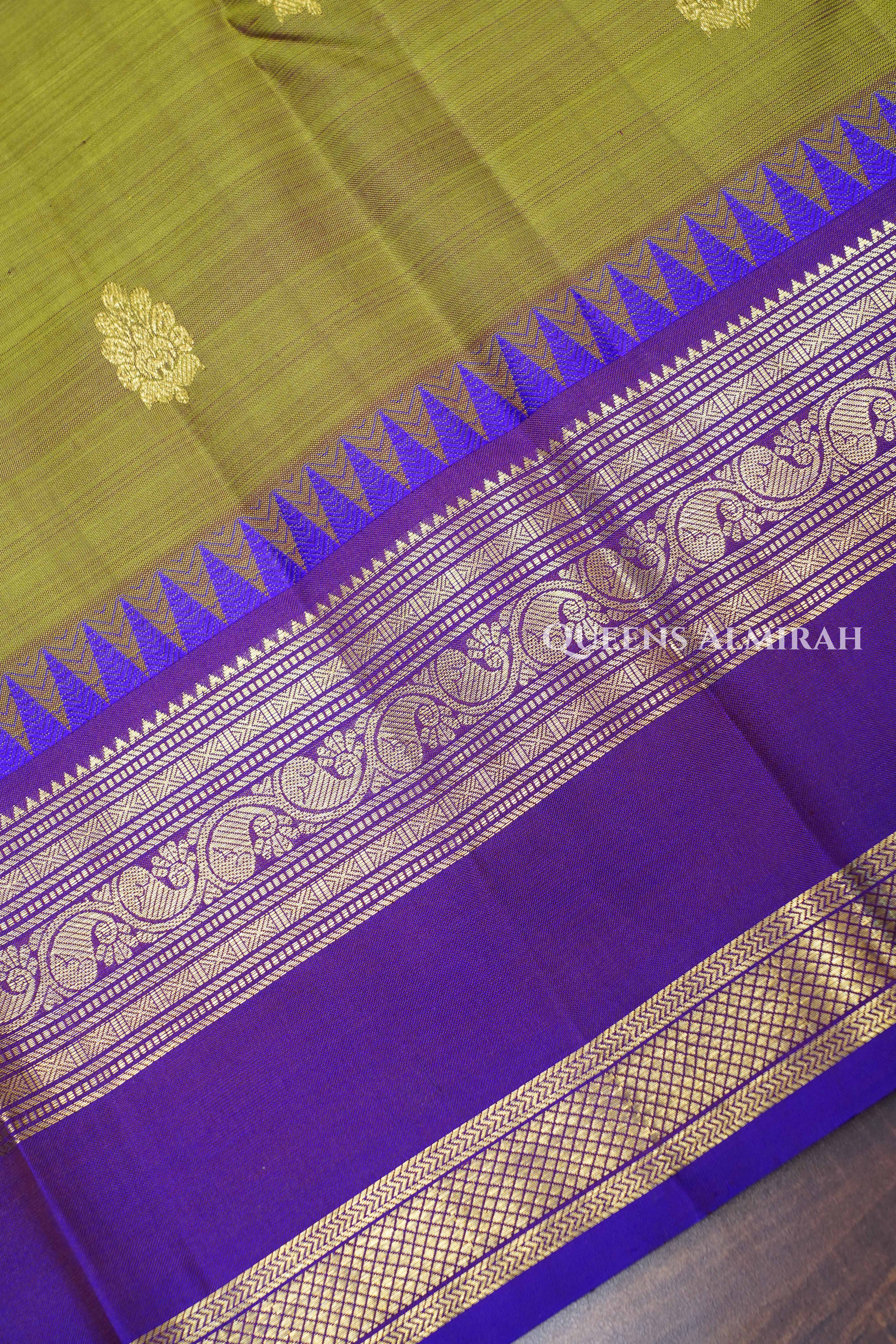 Olive Yellow With Purple Pure Kanchivaram Silk Saree