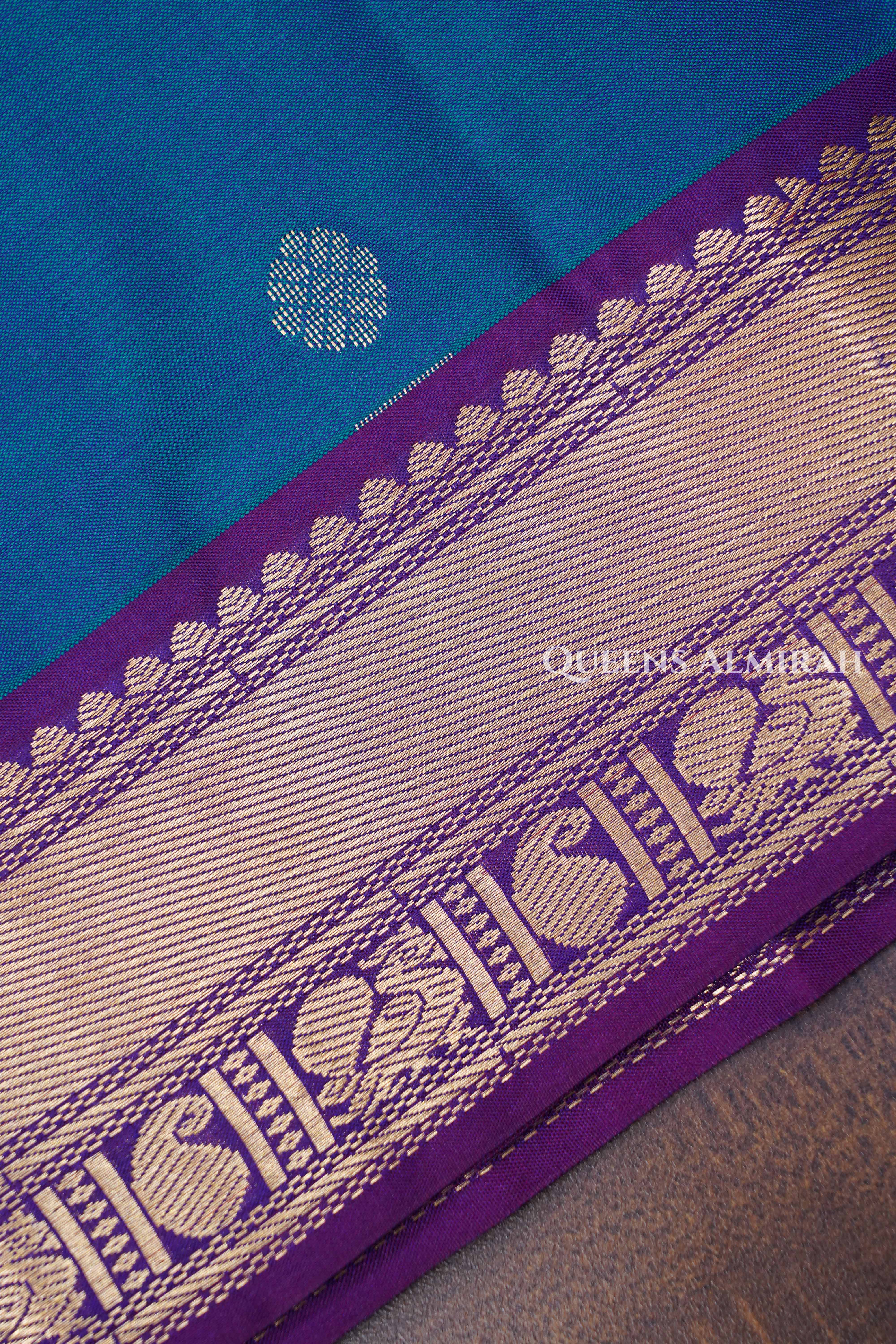 Teal Blue With Purple Pure Kanchivaram Silk Saree
