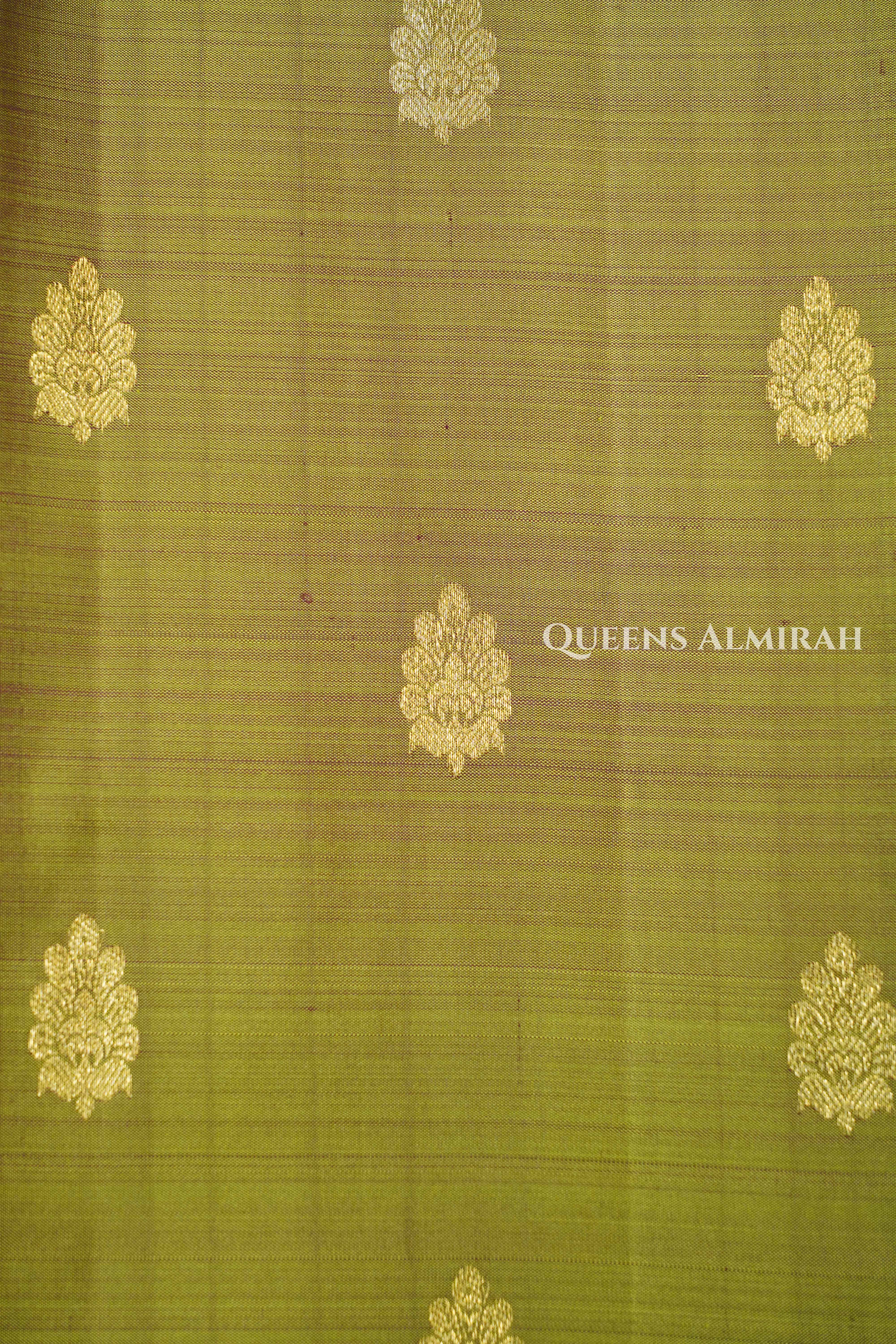 Olive Yellow With Purple Pure Kanchivaram Silk Saree