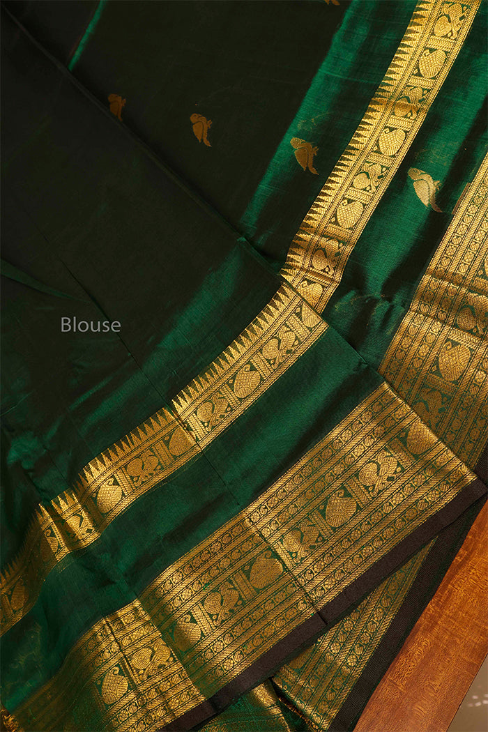 Dark Green With Kizhi Butta Pure Silk Cotton Saree