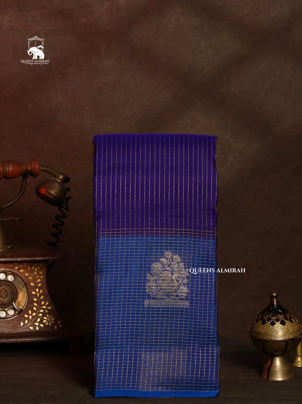 Ink Blue With Blue Pure Kanchivaram Silk Saree