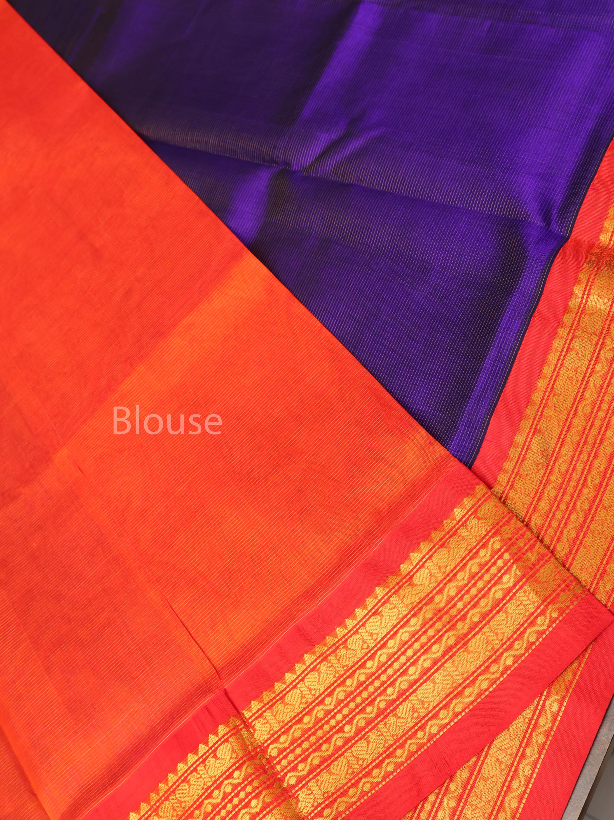 Navy Blue With Red Pure Silk Cotton Saree