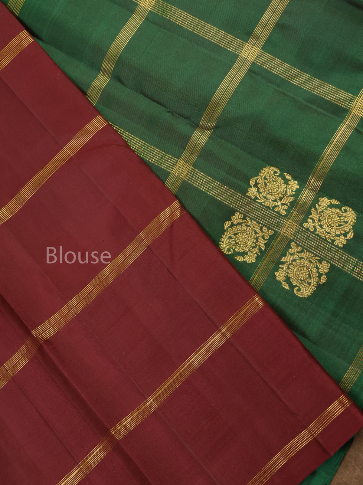Dark Green With Brown Pure Kanchivaram Silk Saree