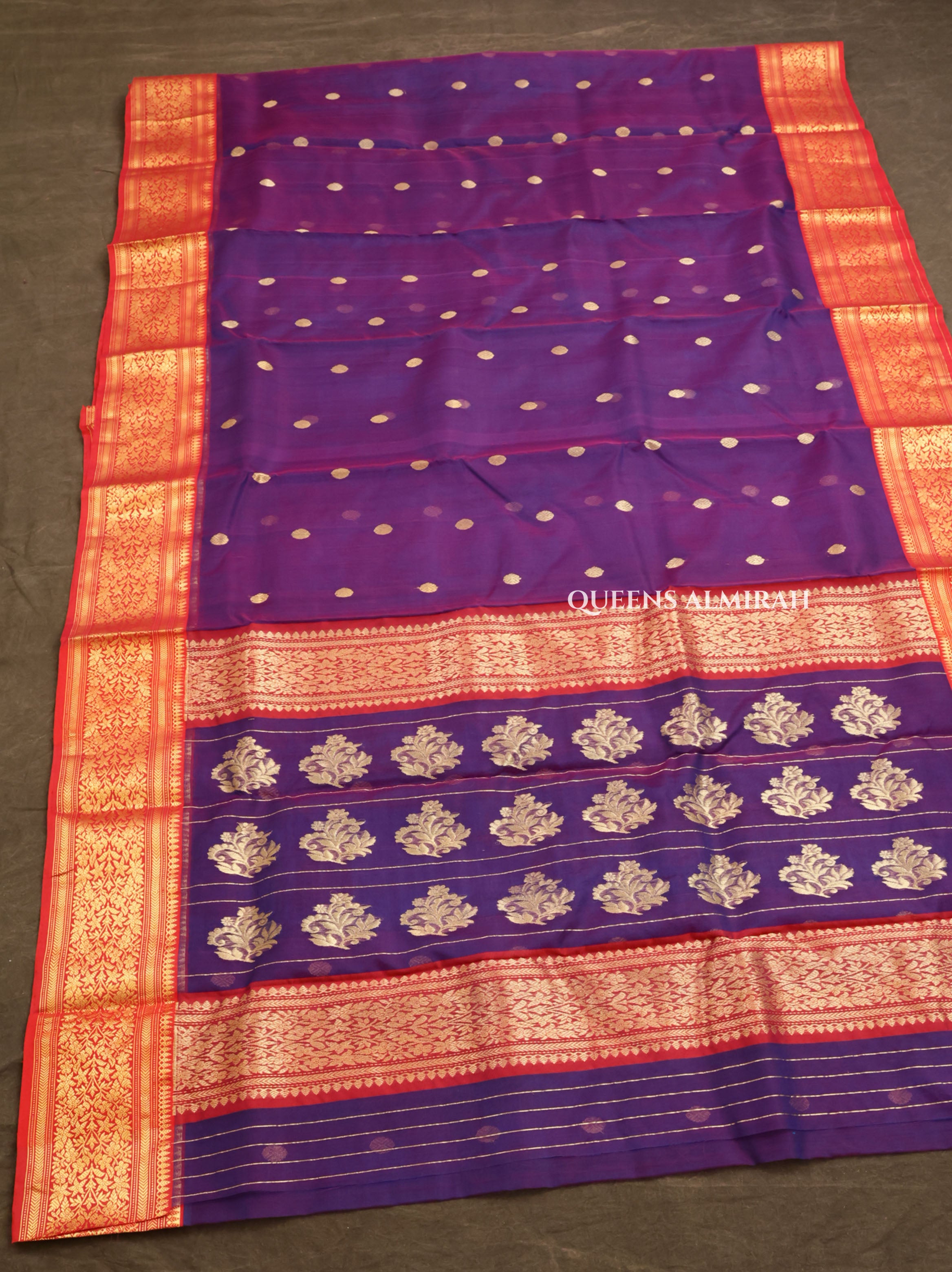 Dark Purple With Red Chanderi Katan Silk Handloom Saree