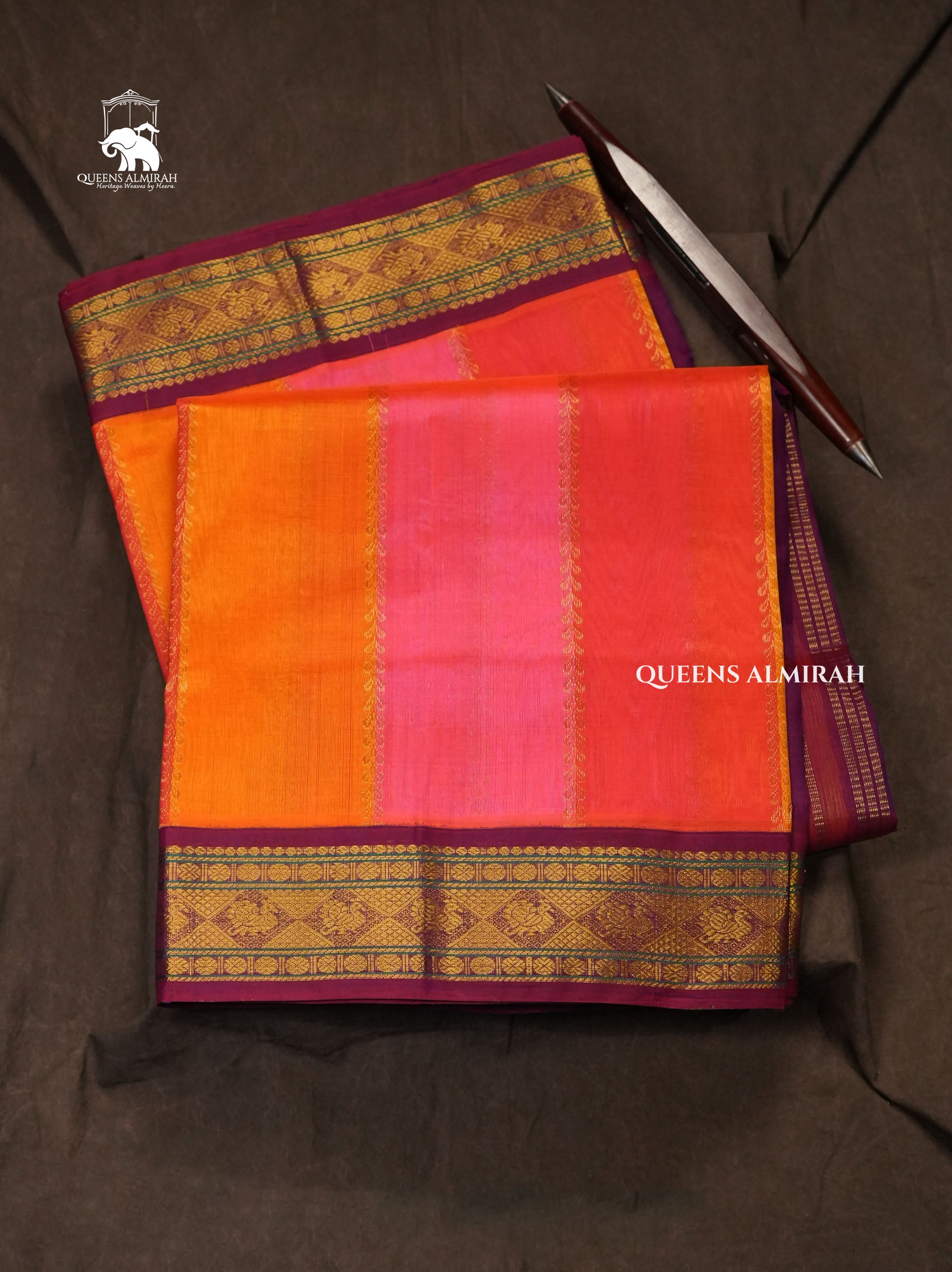 Multicolor With Purple Border Pure Silk Cotton Saree