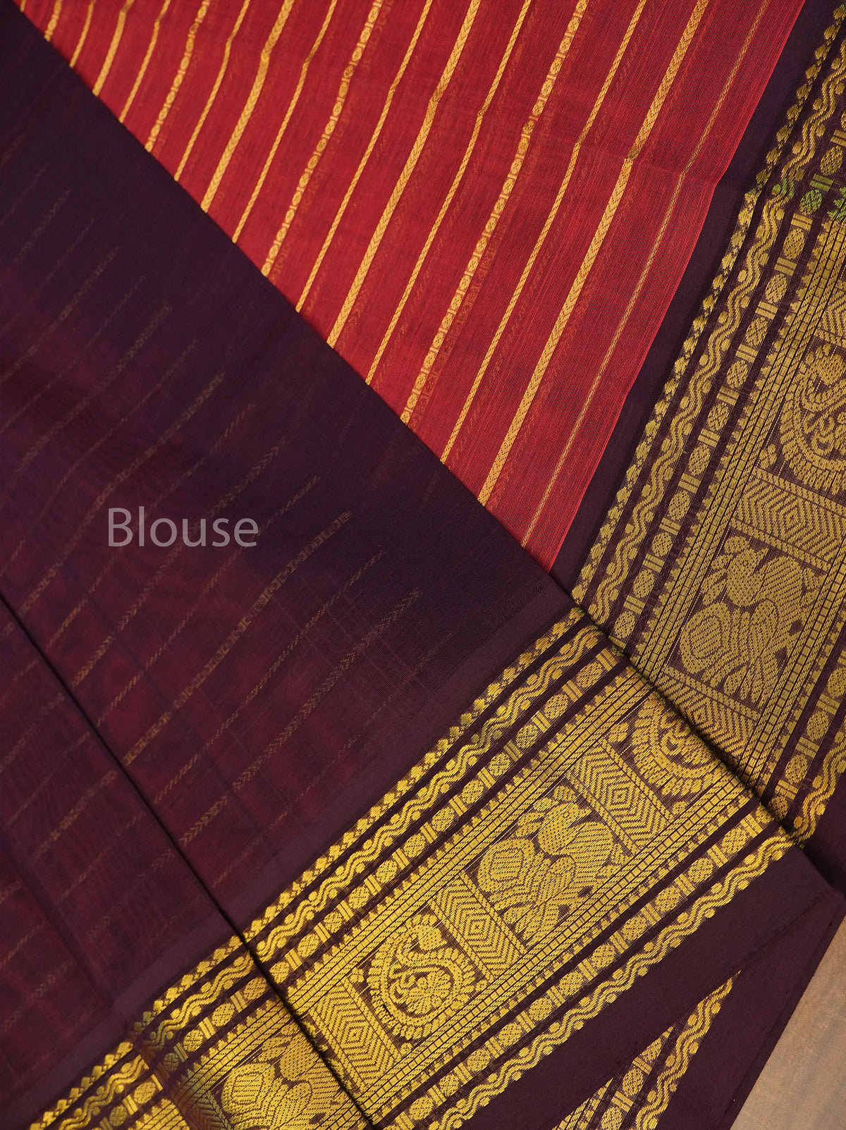 Rust Orange With Brown Pure Silk Cotton Saree