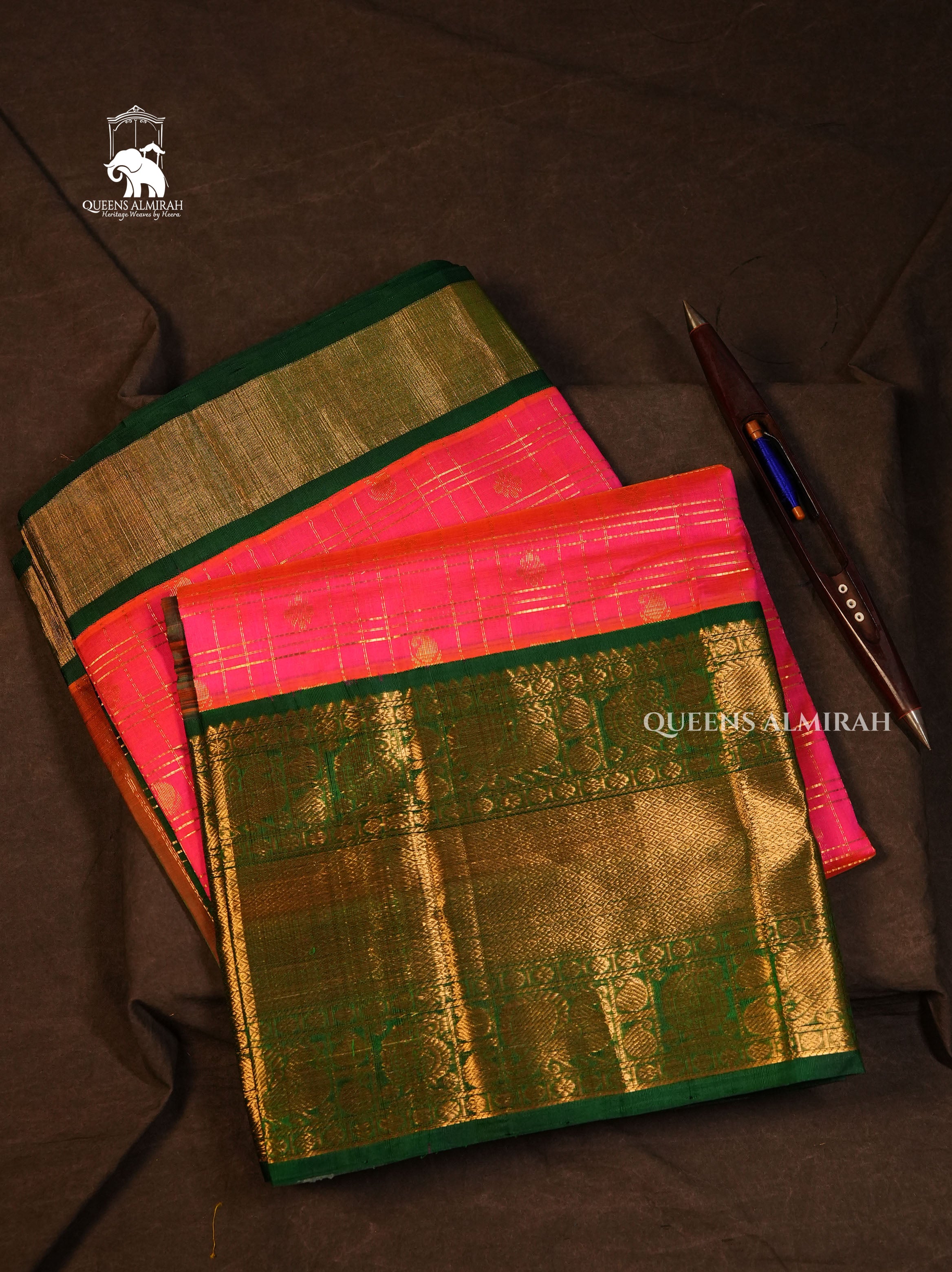 Pink With Green Pure Silk Cotton Saree