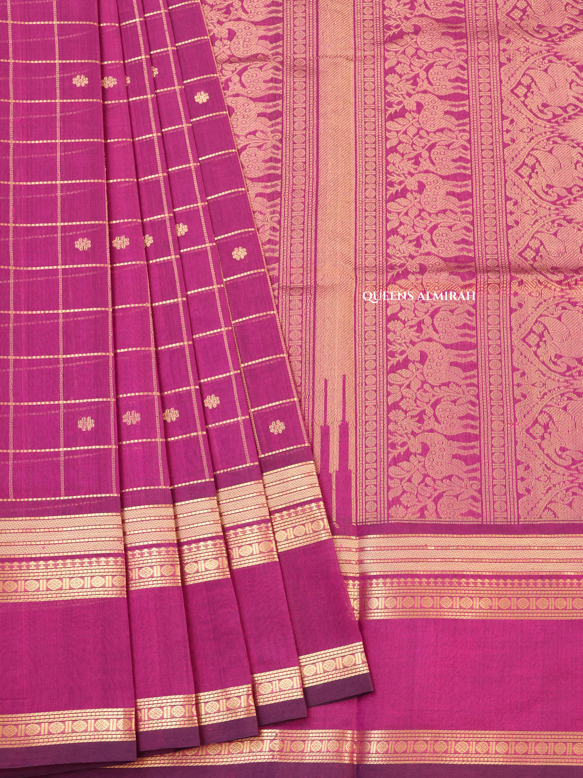 Purple Kattam Chettinad Silk Cotton Saree