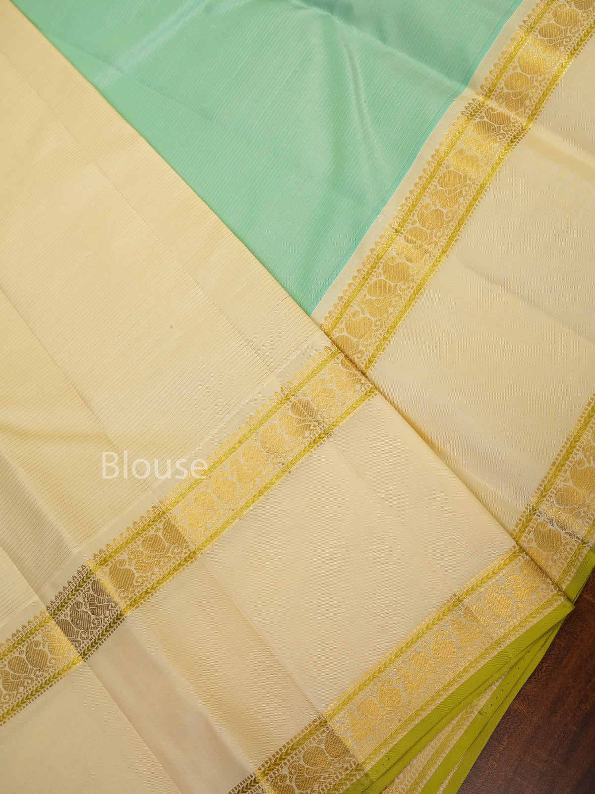 Mint Green With Off White Pure Kanchivaram Silk Saree