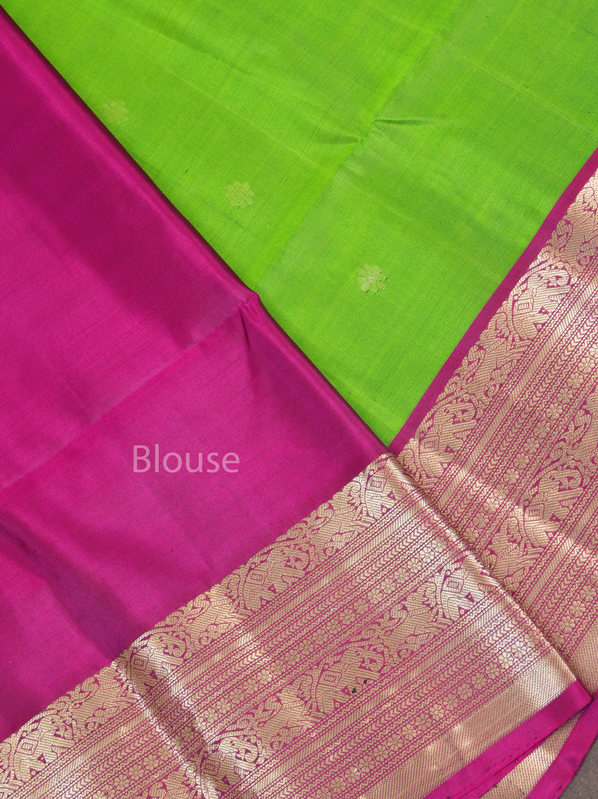 Leaf Green With Magenta Pink Pure Soft Silk Saree