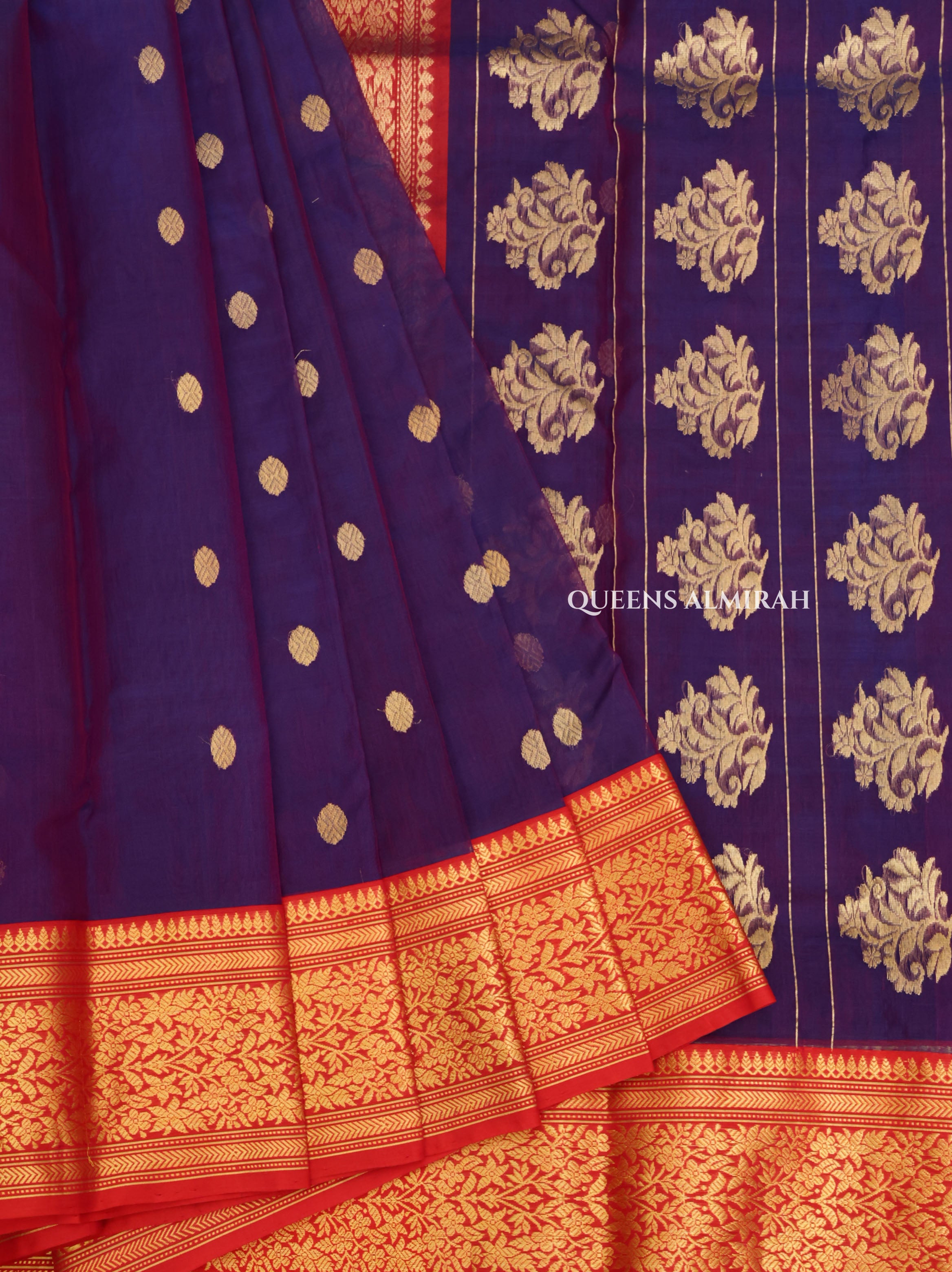 Dark Purple With Red Chanderi Katan Silk Handloom Saree