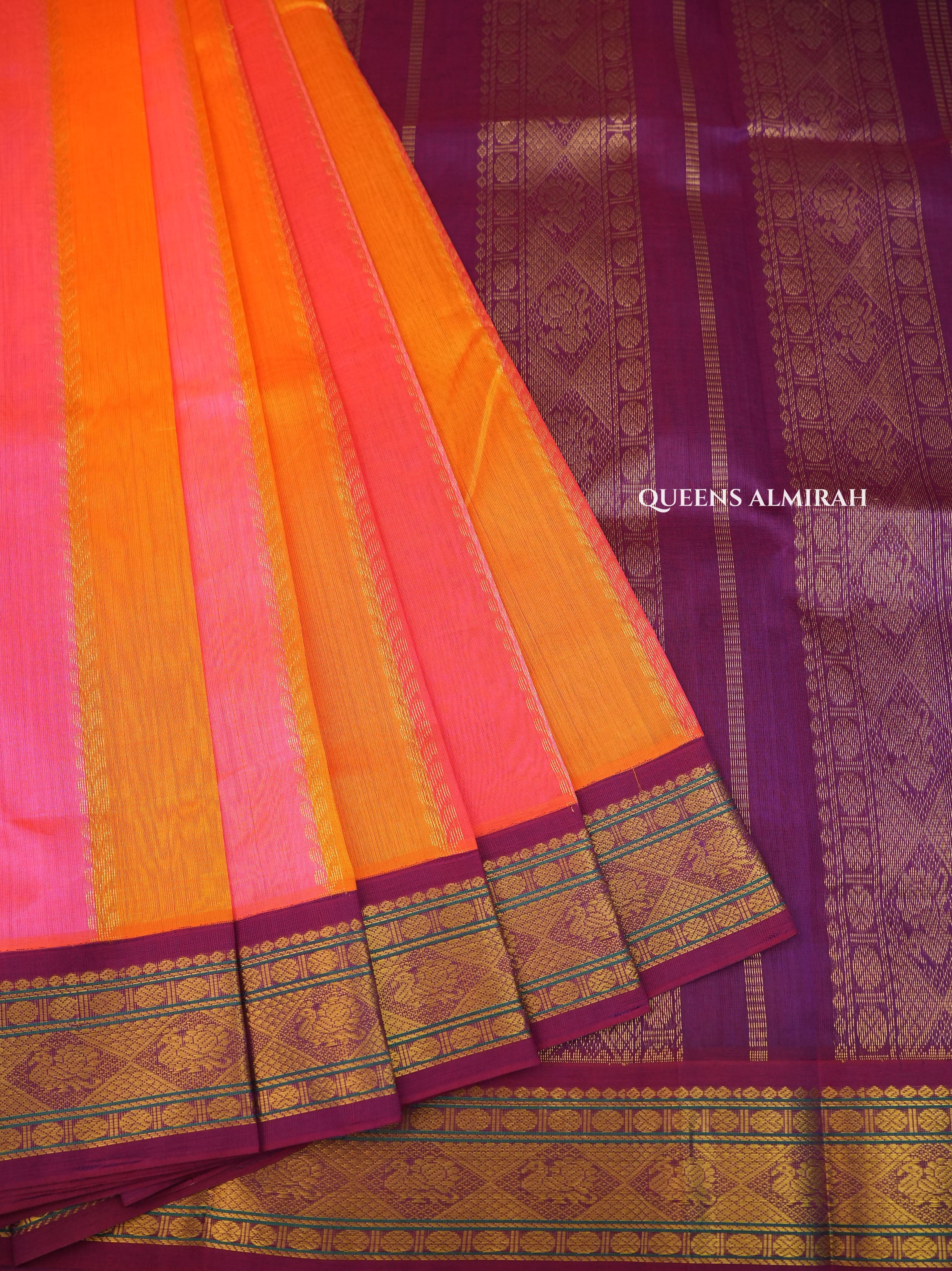 Multicolor With Purple Border Pure Silk Cotton Saree
