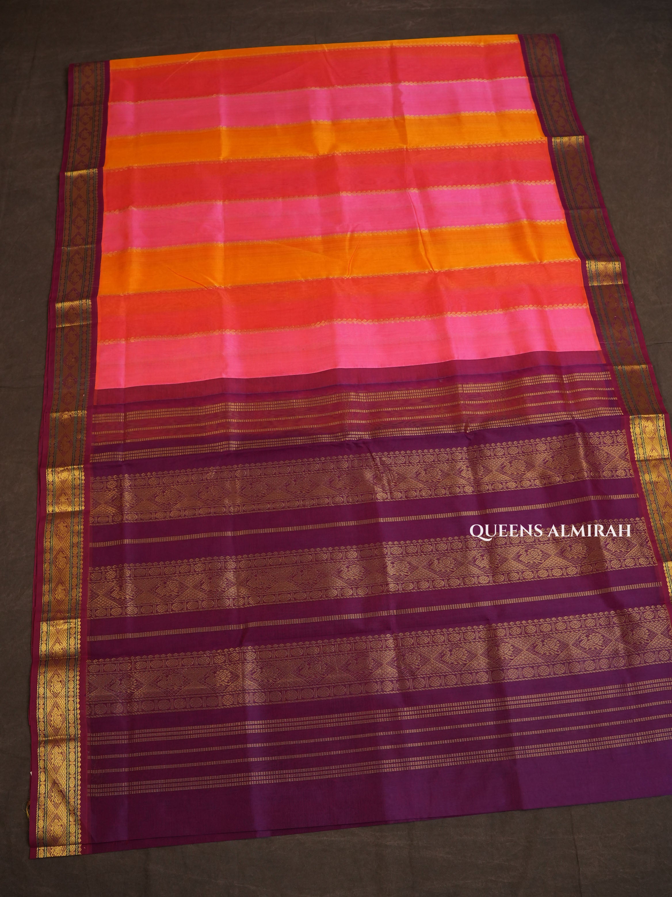 Multicolor With Purple Border Pure Silk Cotton Saree