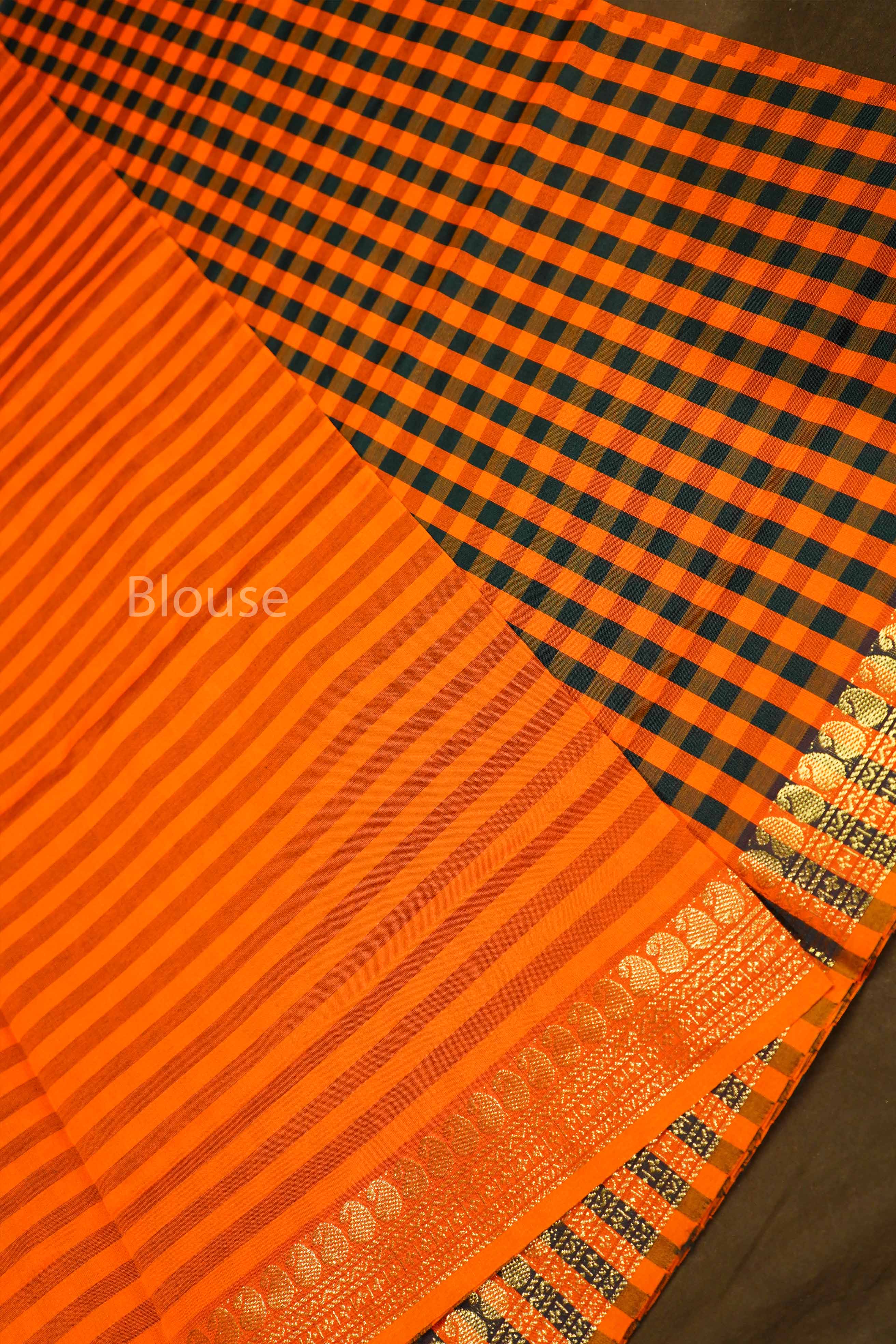 Yellow With Green Checks Semi Silk Cotton Saree