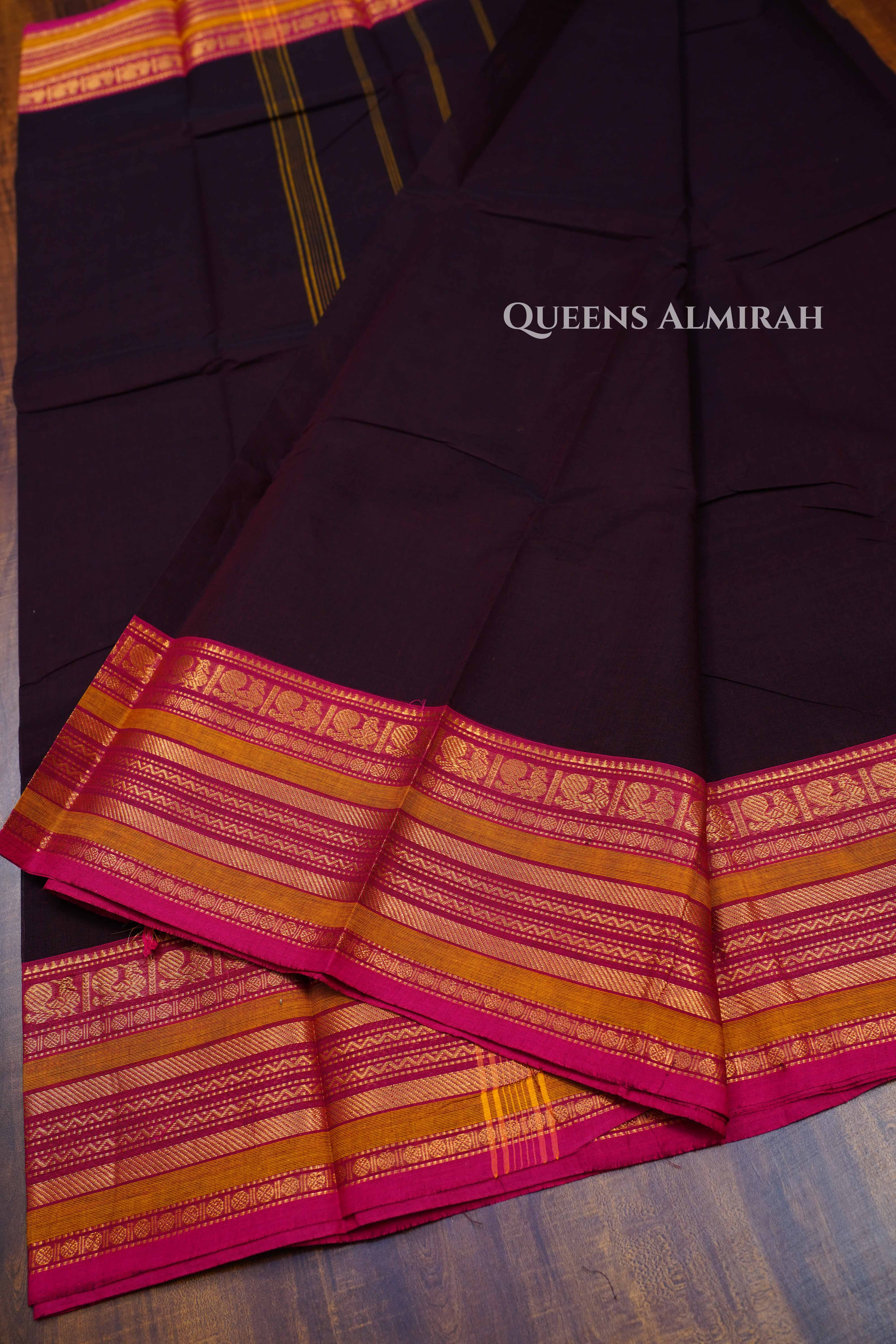Chocolate Brown Kanchi Cotton Saree