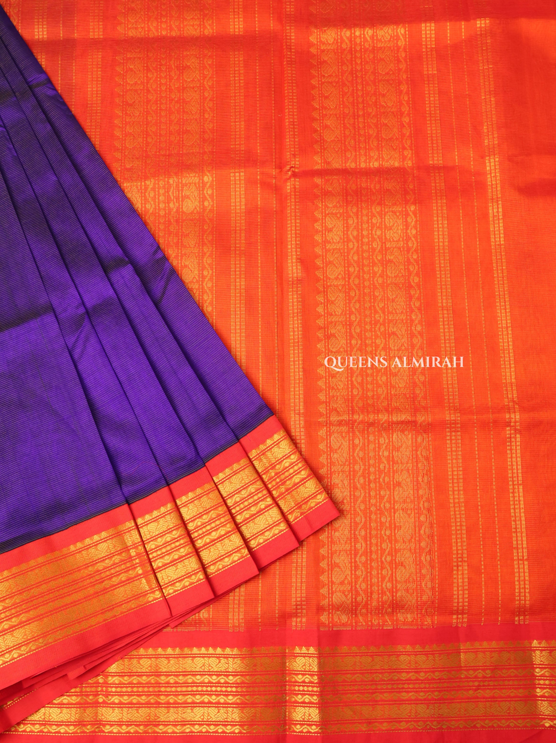 Navy Blue With Red Pure Silk Cotton Saree