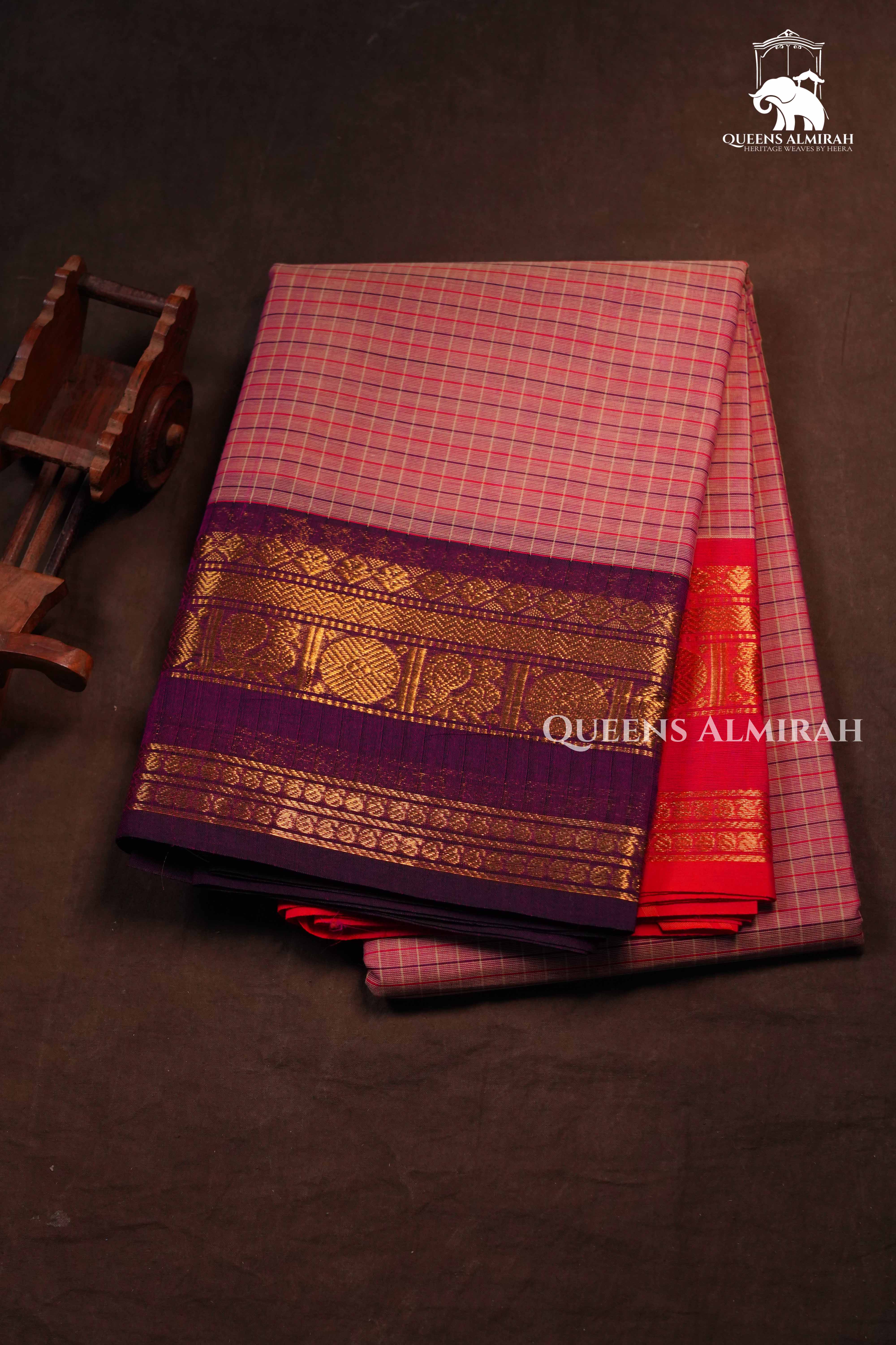 Coral Pink With Ganga Jamuna Border Kanchi Cotton Saree
