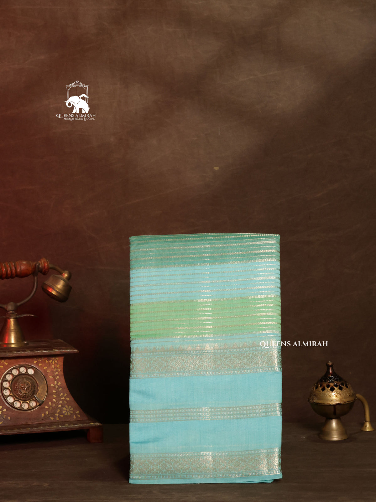 Blue With Green Chiniya Silk Saree