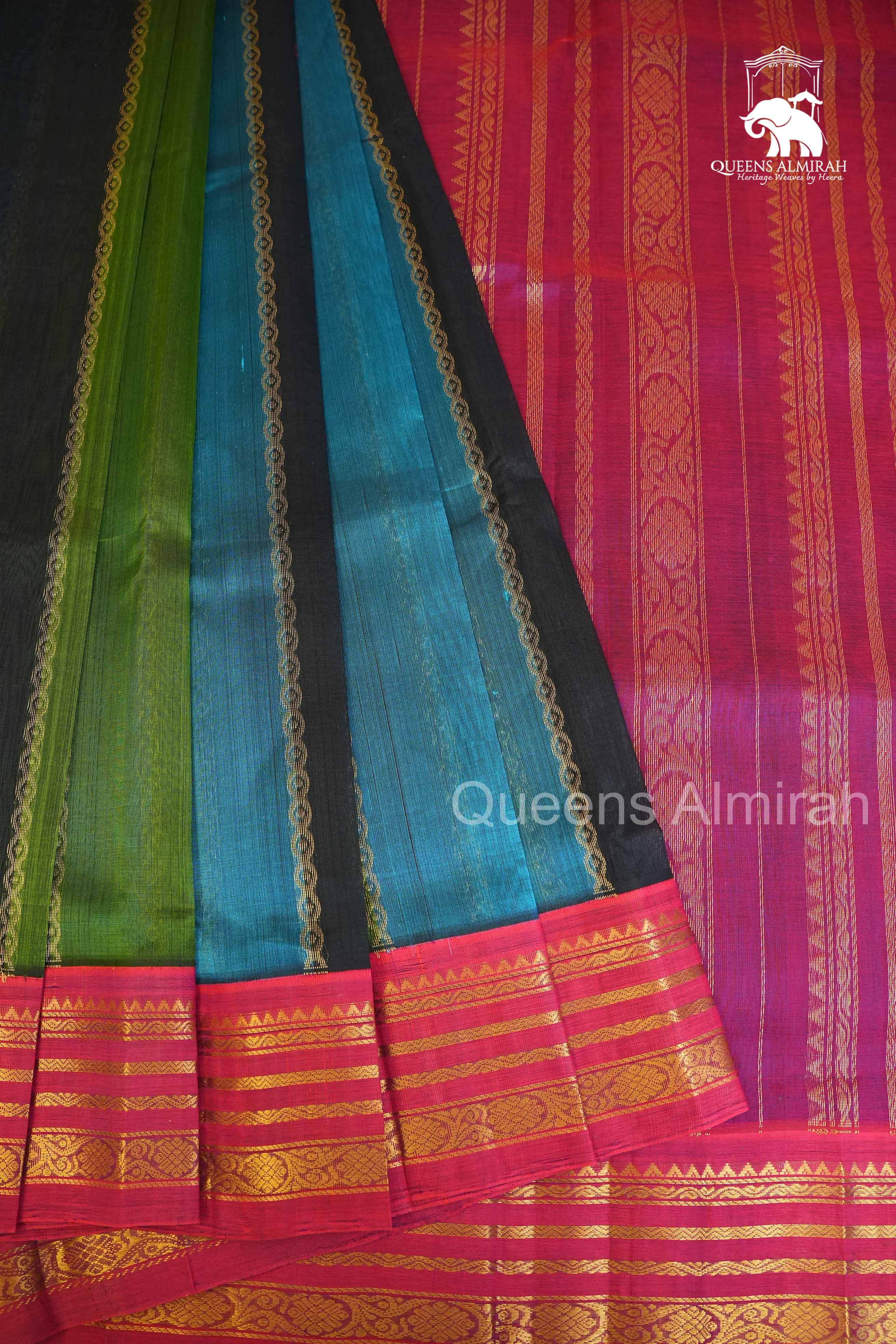 Multi Color With Purple Varisapet Border Pure Silk Cotton Saree