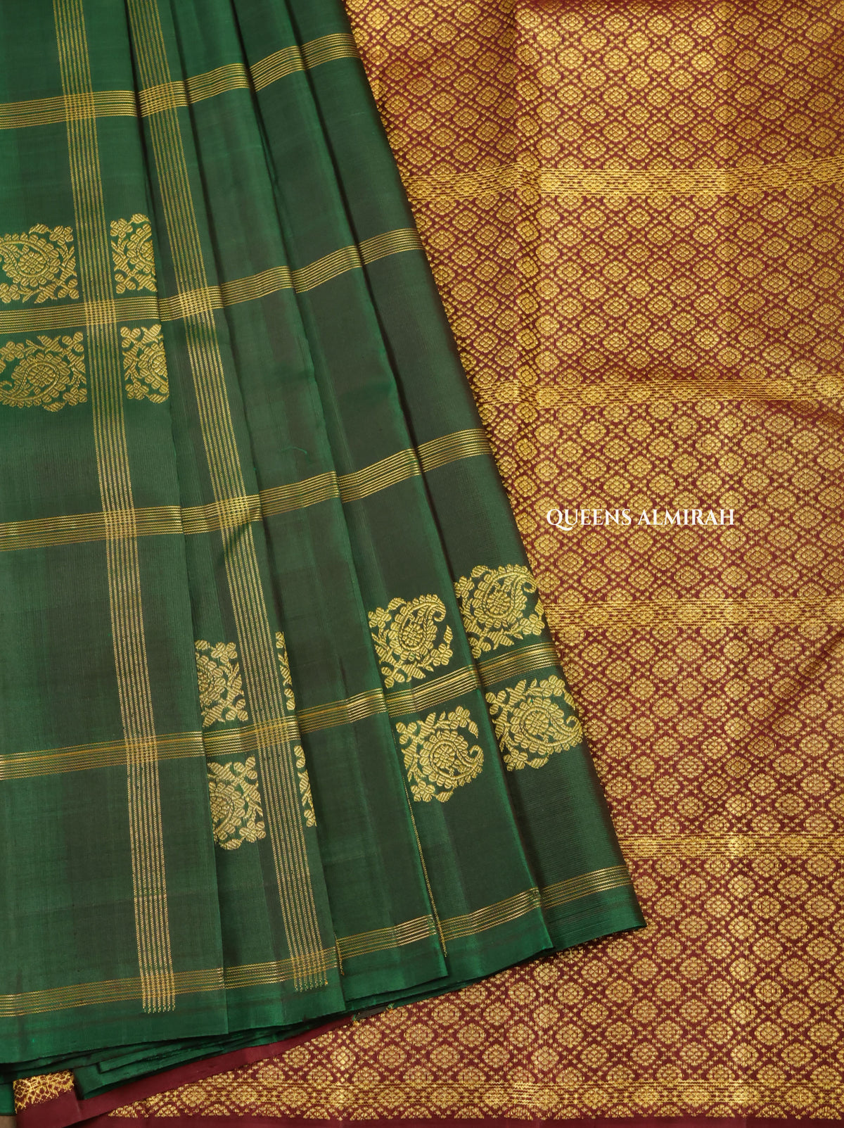 Dark Green With Brown Pure Kanchivaram Silk Saree