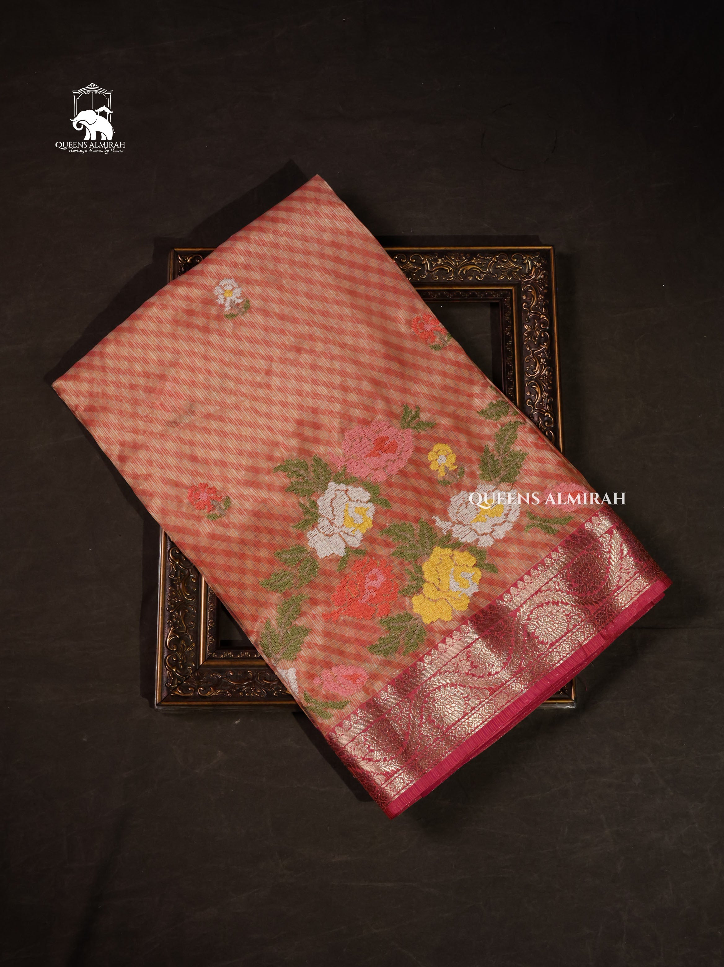 Peach Orange With Pink Semi Kota Silk Cotton Saree
