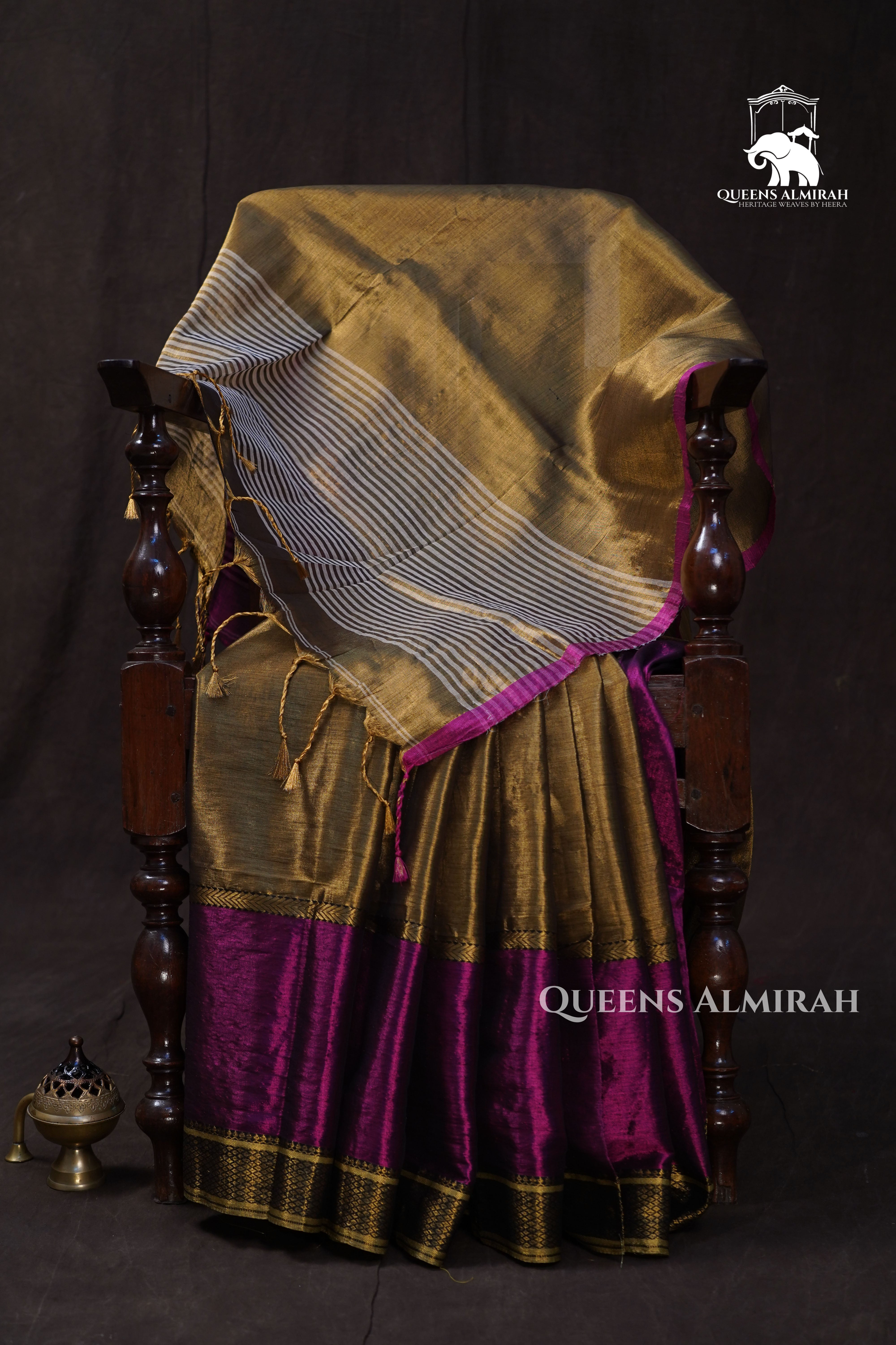Golden Brown With Purple Linen Tissue Saree
